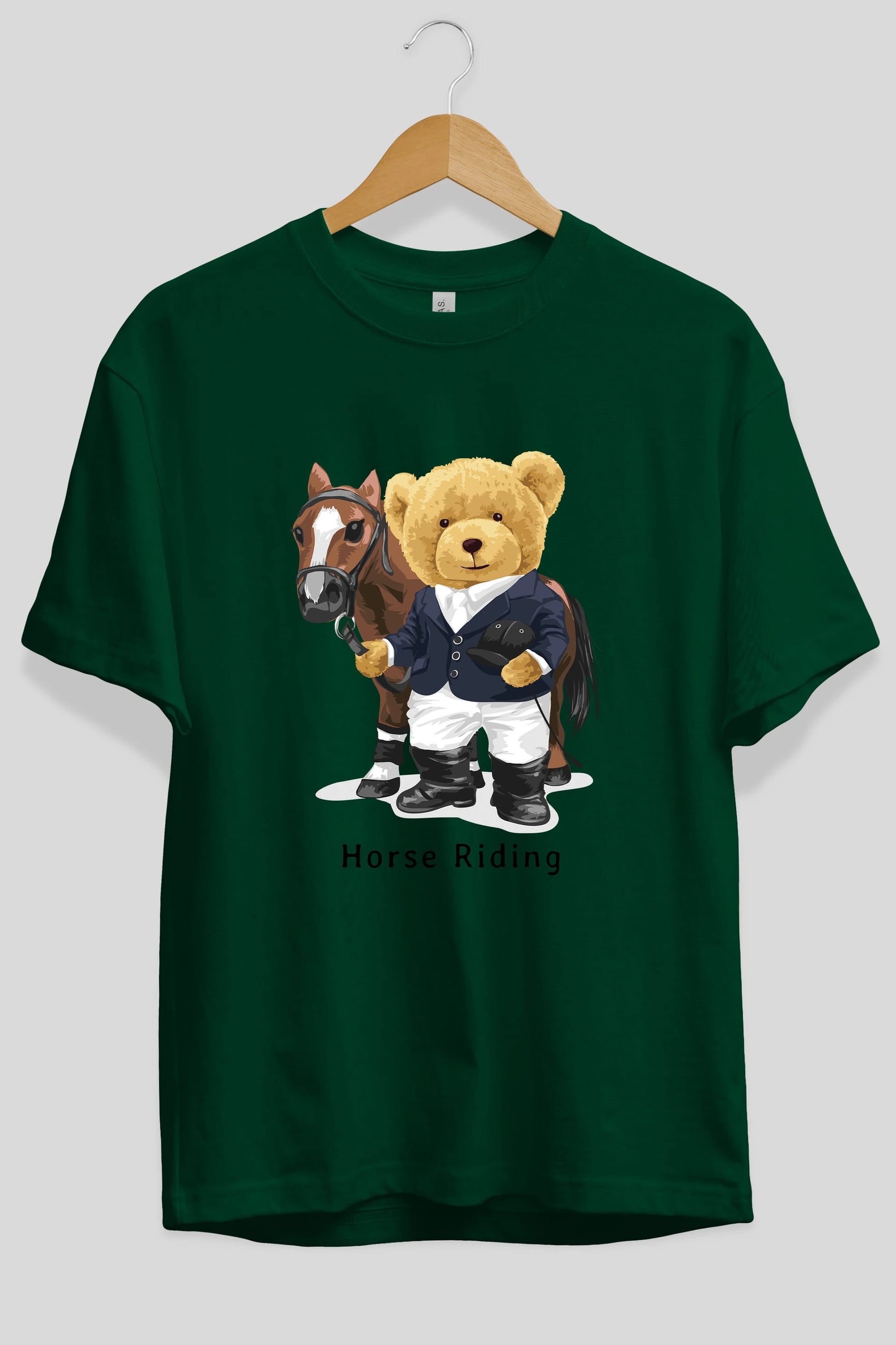 Teddy Bear Horse Riding Ön Baskılı Oversize t-shirt Erkek Kadın Unisex %100 Pamuk