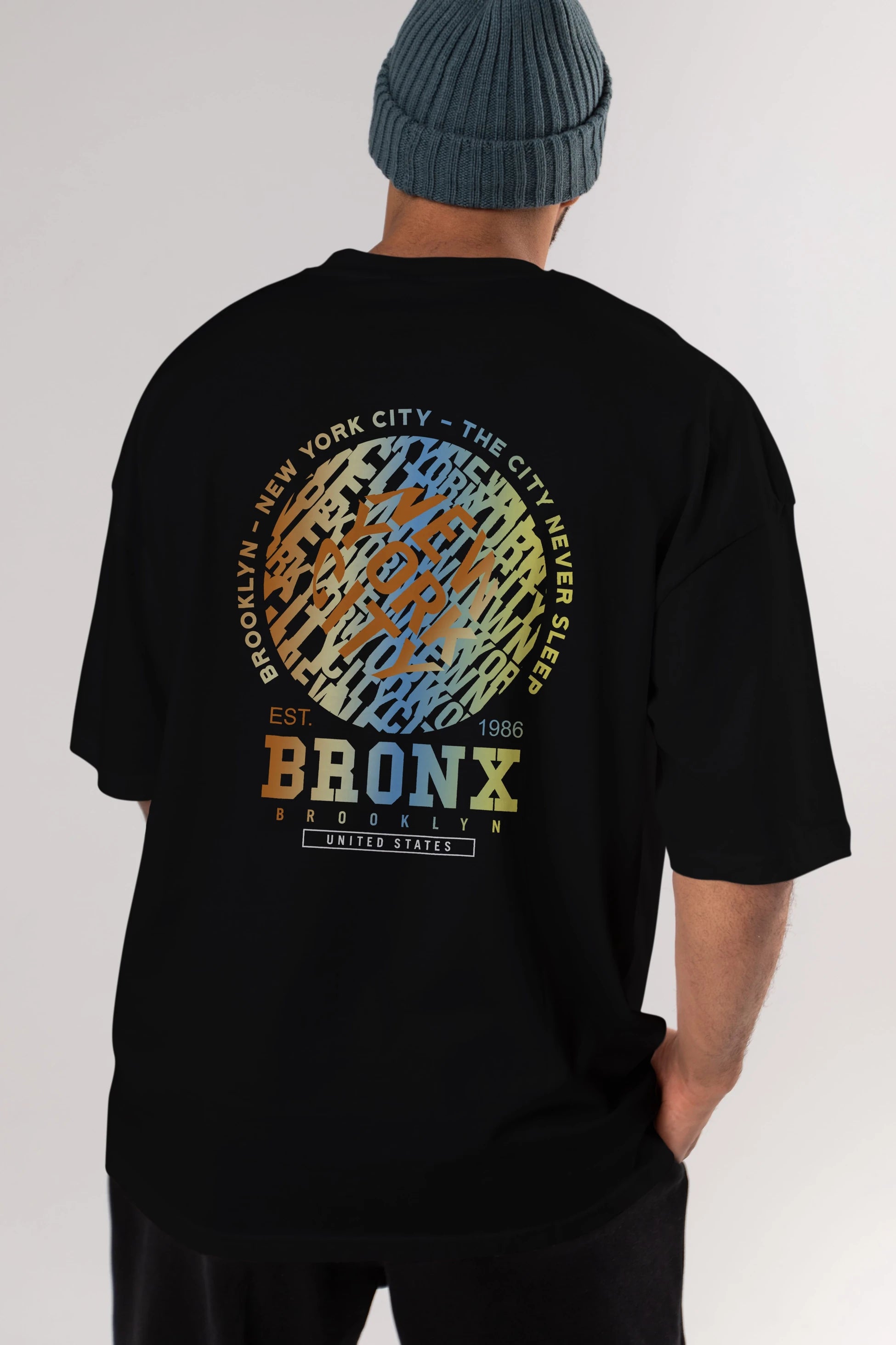 Brooklyn and New York City Arka Baskılı Oversize t-shirt Erkek Kadın Unisex