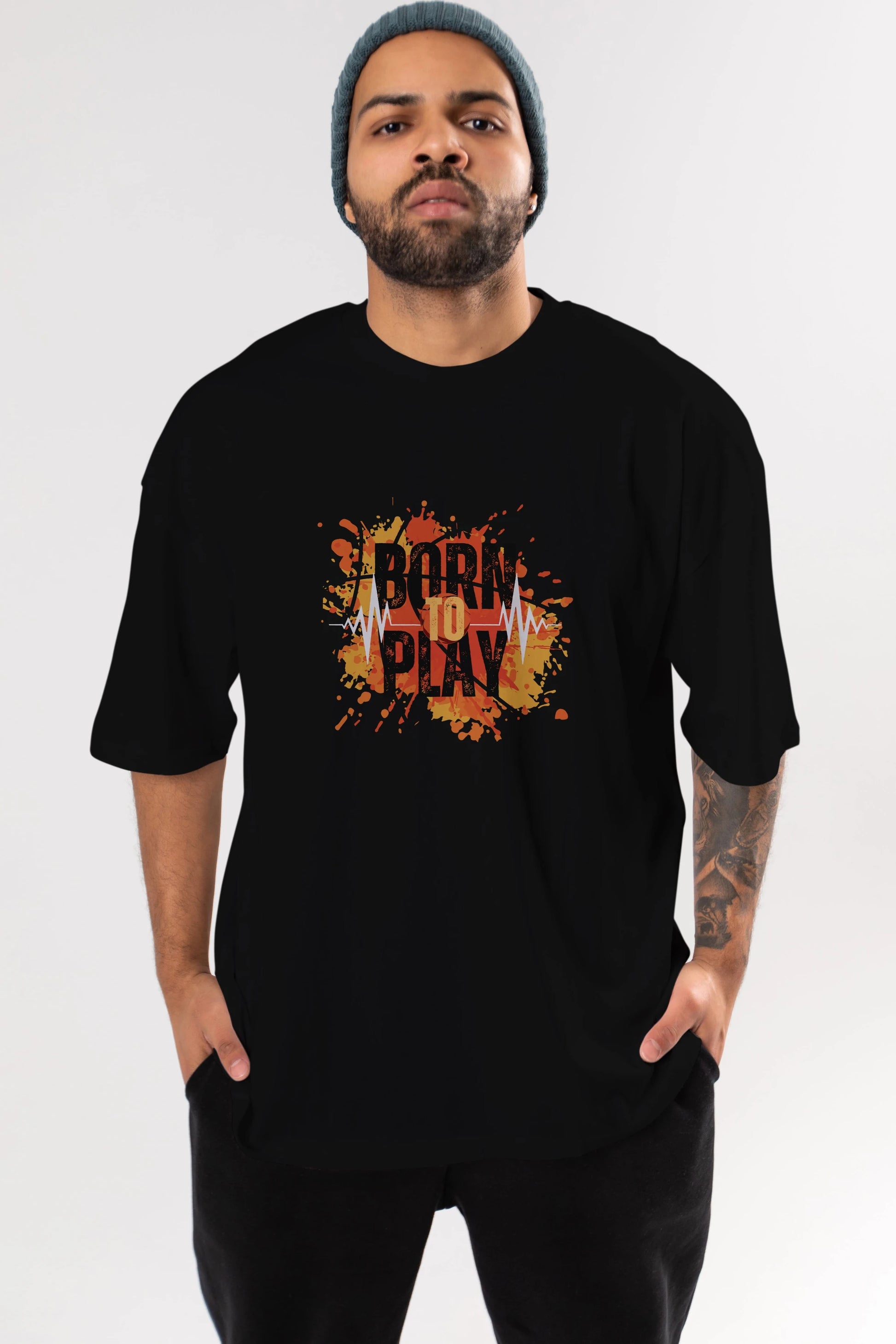 Born to Play Yazılı Ön Baskılı Oversize t-shirt Erkek Kadın Unisex