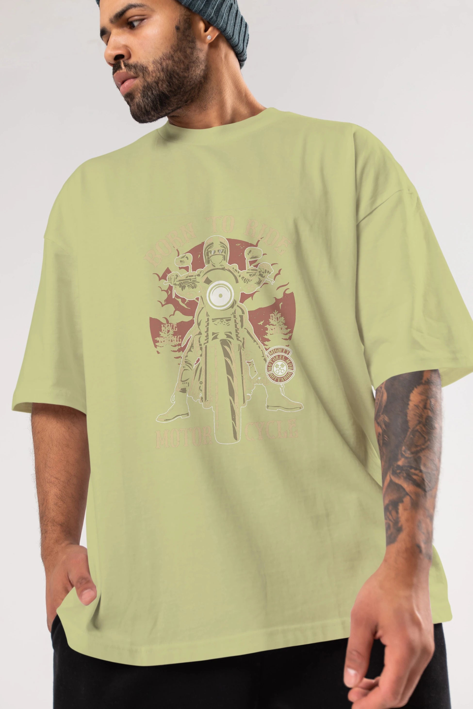 Born To Ride Ön Baskılı Oversize t-shirt Erkek Kadın Unisex %100 Pamuk tişort