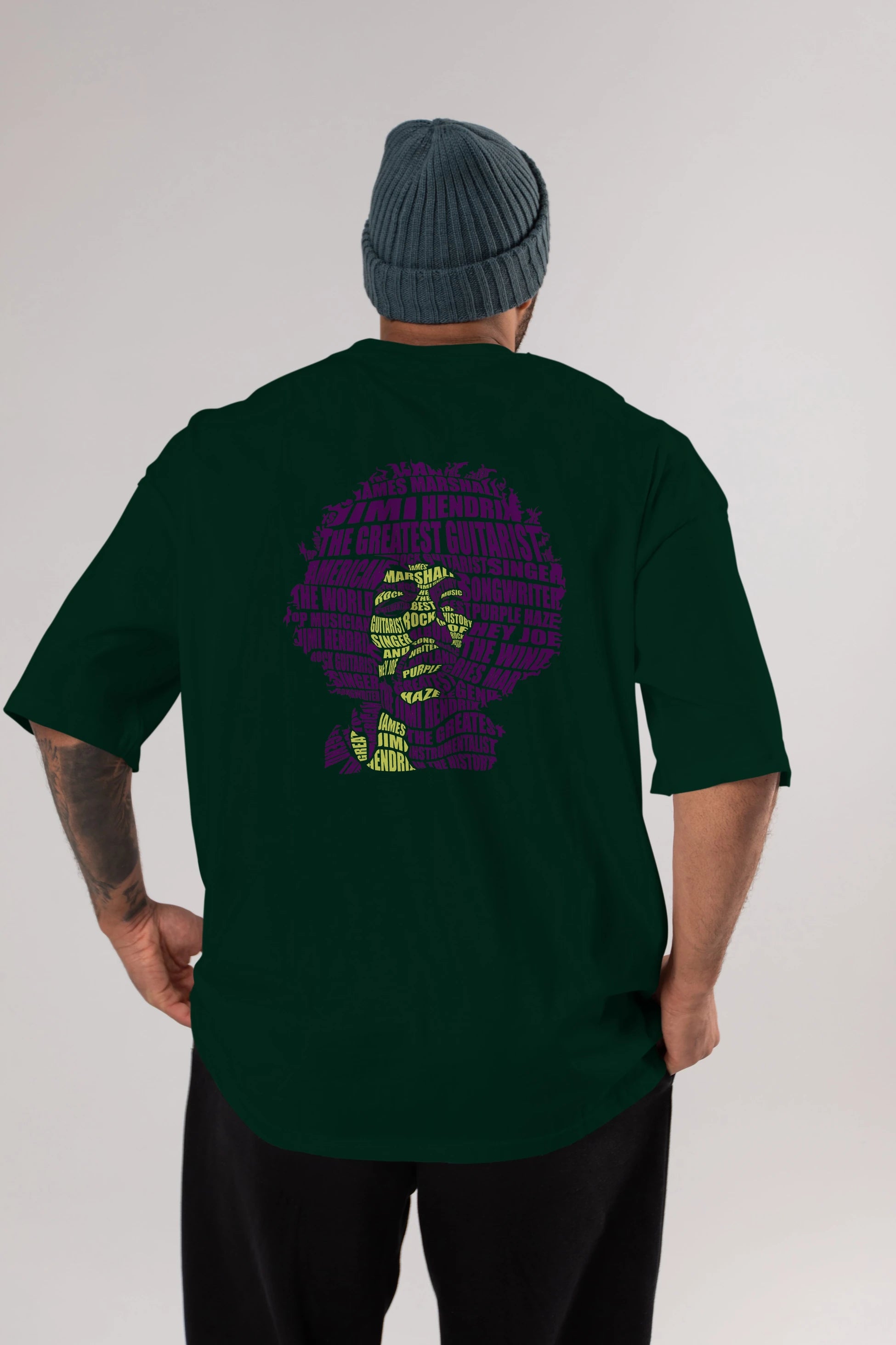 Jimmy Hendrix Calligram Arka Baskılı Oversize t-shirt %100 pamuk Erkek Kadın Unisex