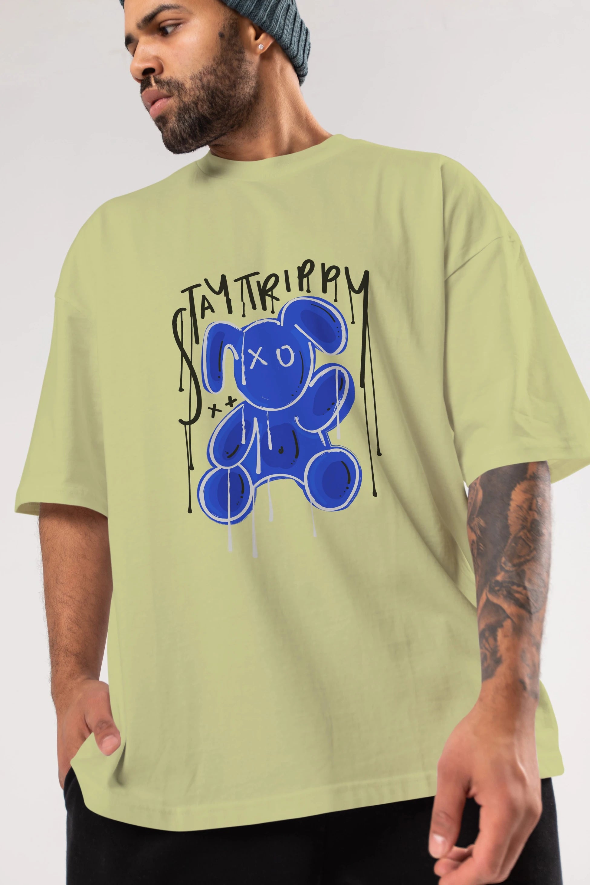Stay Trippy Bear Ön Baskılı Oversize t-shirt Erkek Kadın Unisex