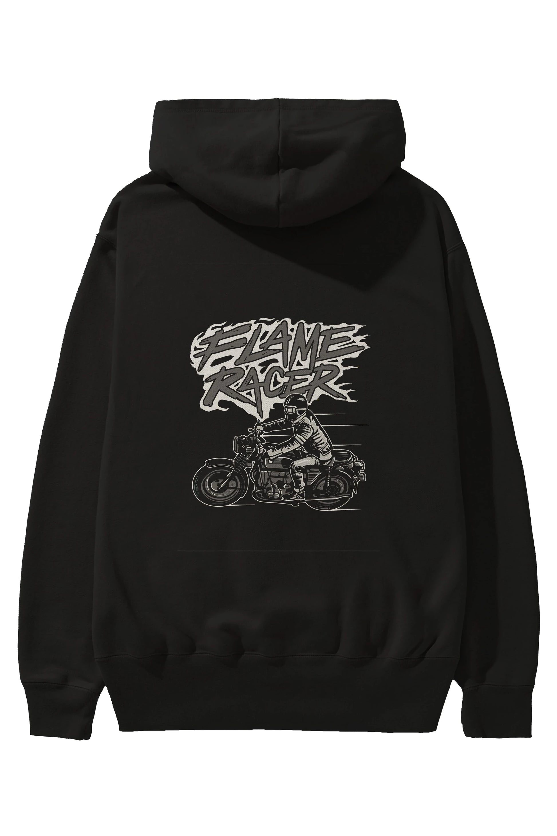 Flame Racer Arka Baskılı Hoodie Oversize Kapüşonlu Sweatshirt Erkek Kadın Unisex