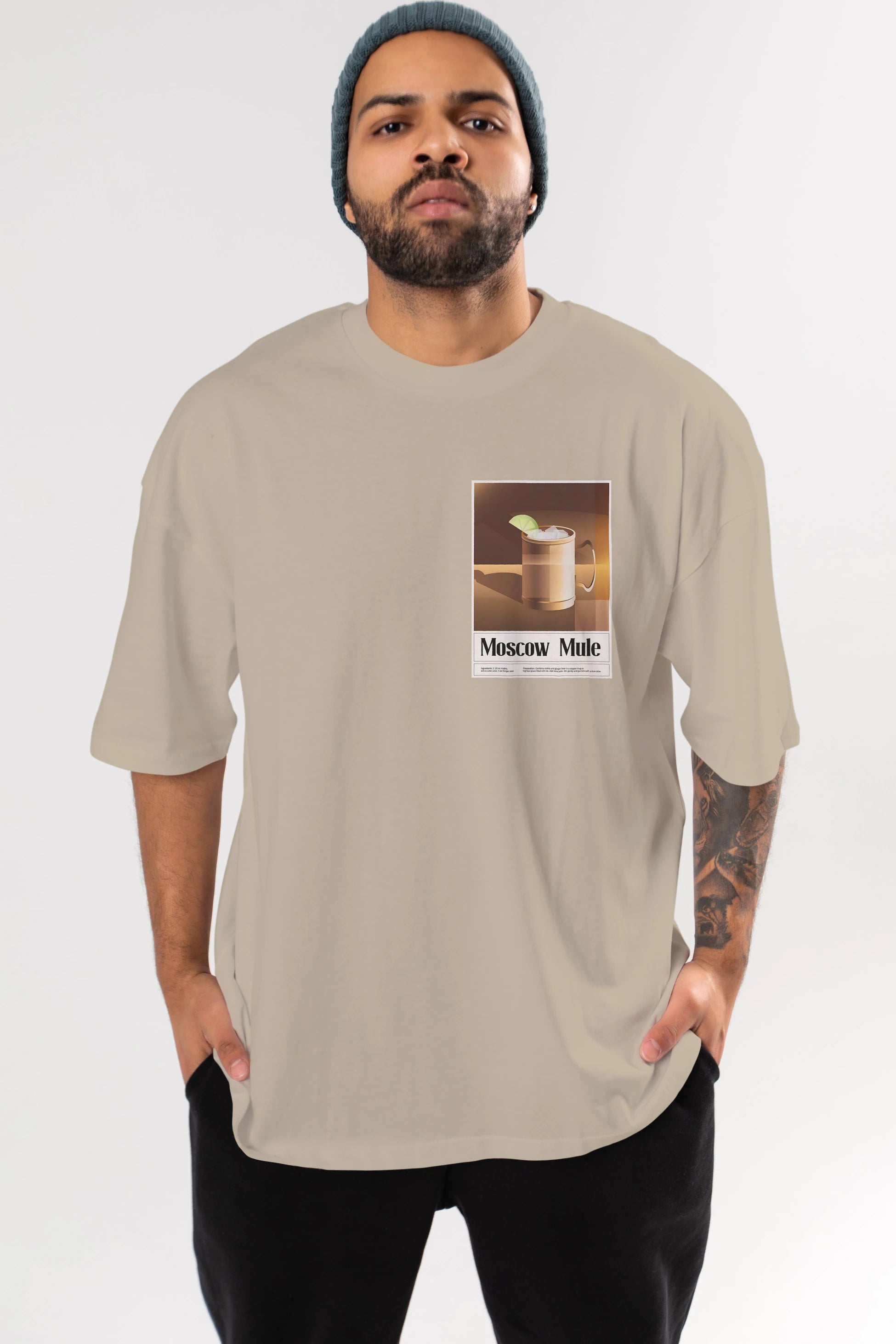 Moscow Mule 3 Ön Sol Baskılı Oversize t-shirt Erkek Kadın Unisex %100 Pamuk Bisiklet Yaka tişort