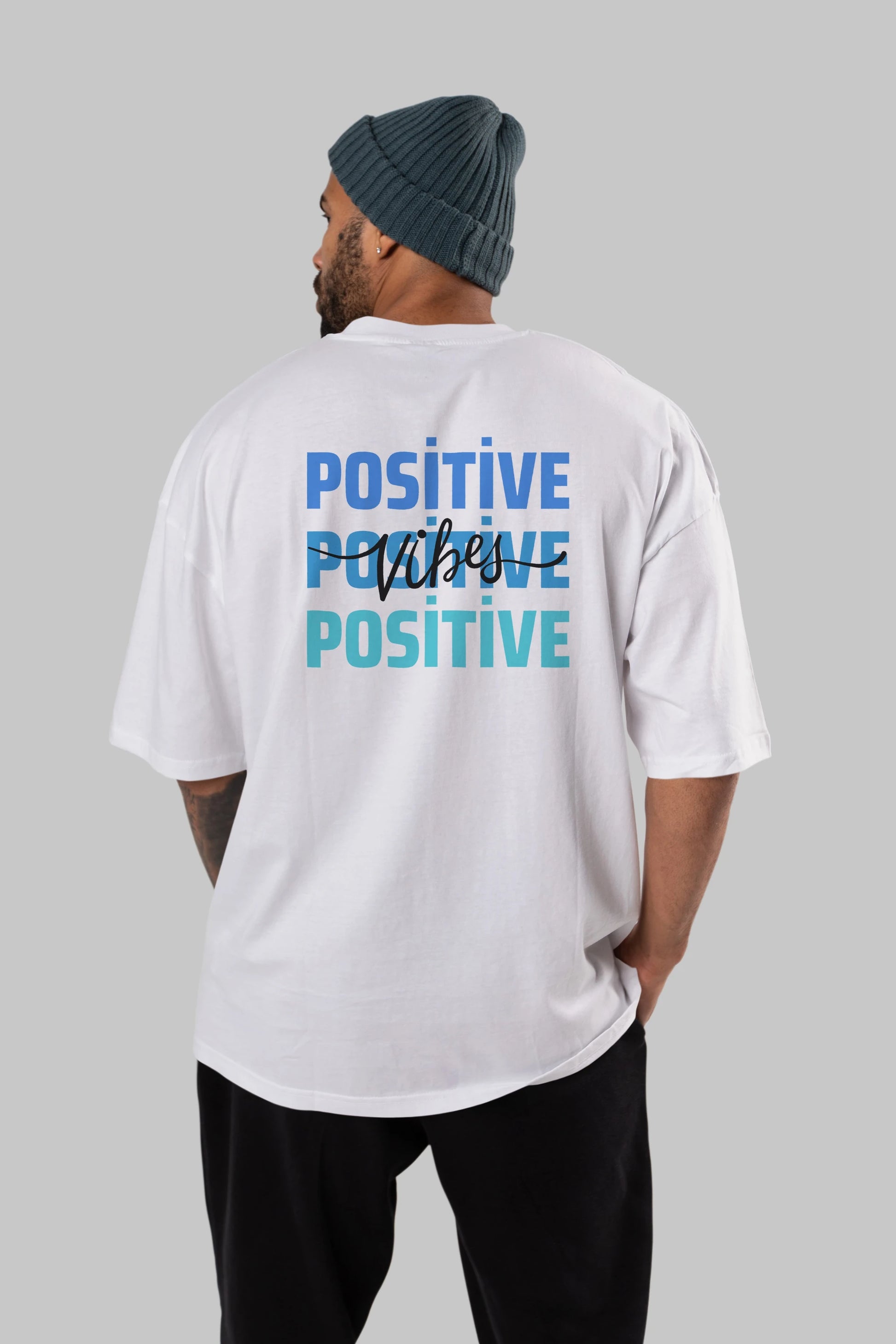 Positive Vibes 2 Arka Baskılı Oversize t-shirt Erkek Kadın Unisex