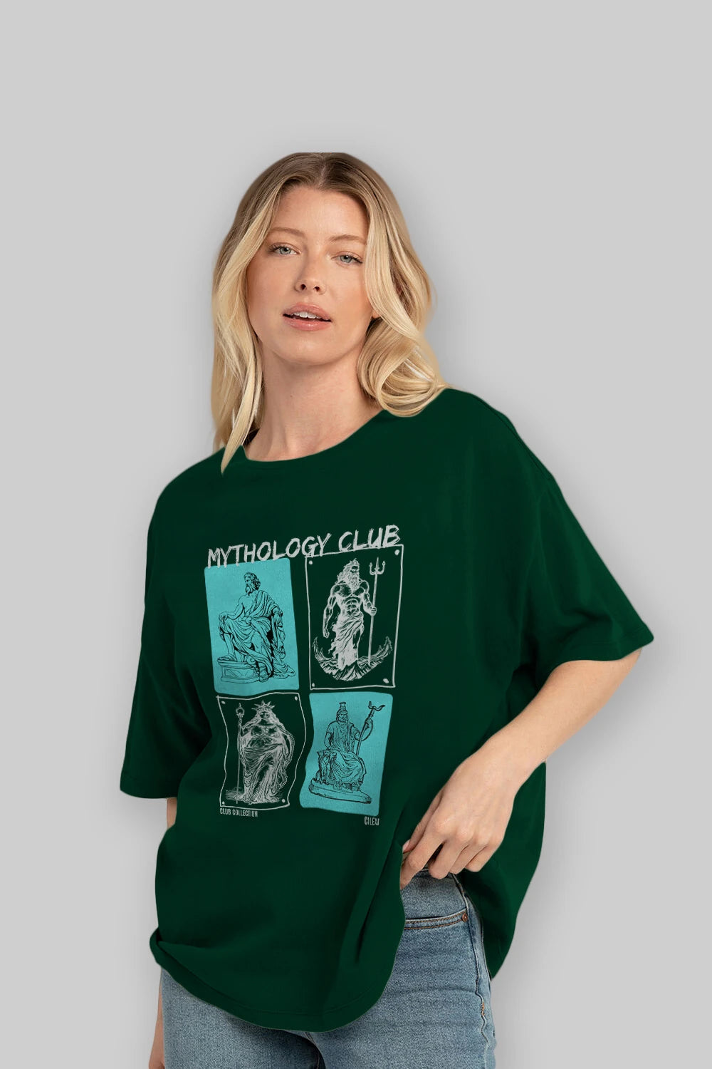 Mythology Club ön Baskılı Oversize t-shirt Erkek Kadın %100 Pamuk Bisiklet Yaka tişort