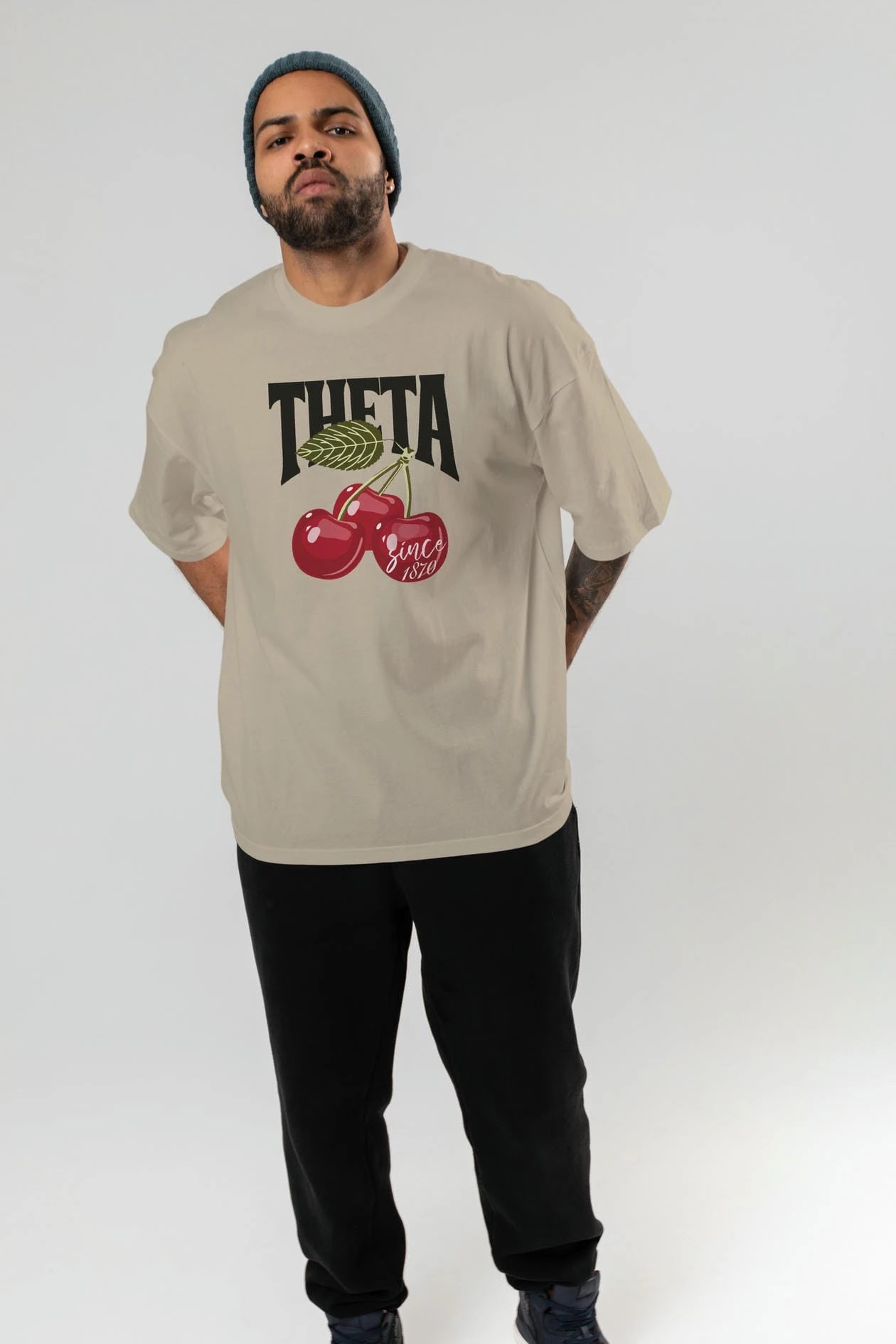 Theta Cherry Cherries Ön Baskılı Oversize t-shirt Erkek Kadın Pamuk Bisiklet Yaka tişort