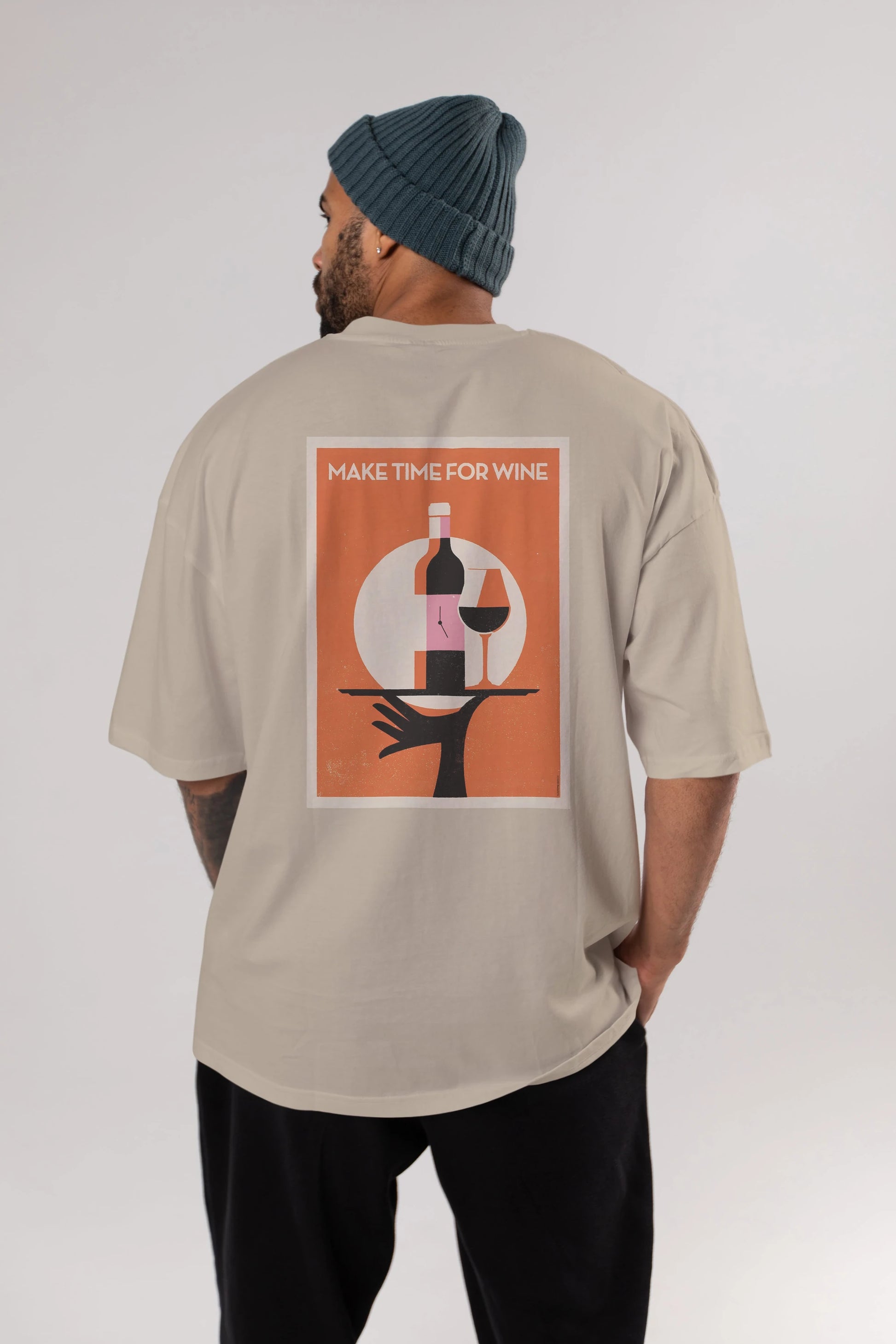 Make Time For Wine Arka Baskılı Oversize t-shirt Erkek Kadın Unisex %100 Pamuk Bisiklet Yaka tişort