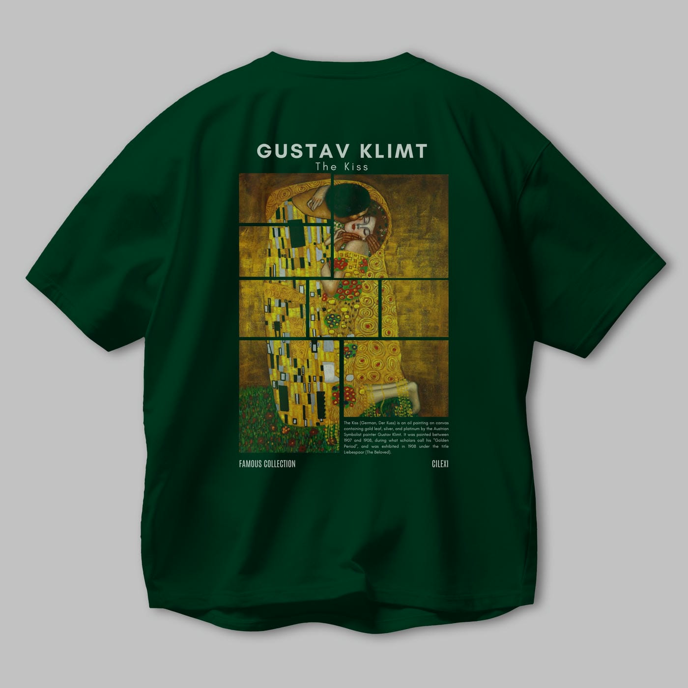 Gustav Klimt The Kiss Arka Baskılı Oversize t-shirt Erkek Kadın Bisiklet Yaka Pamuk tişort