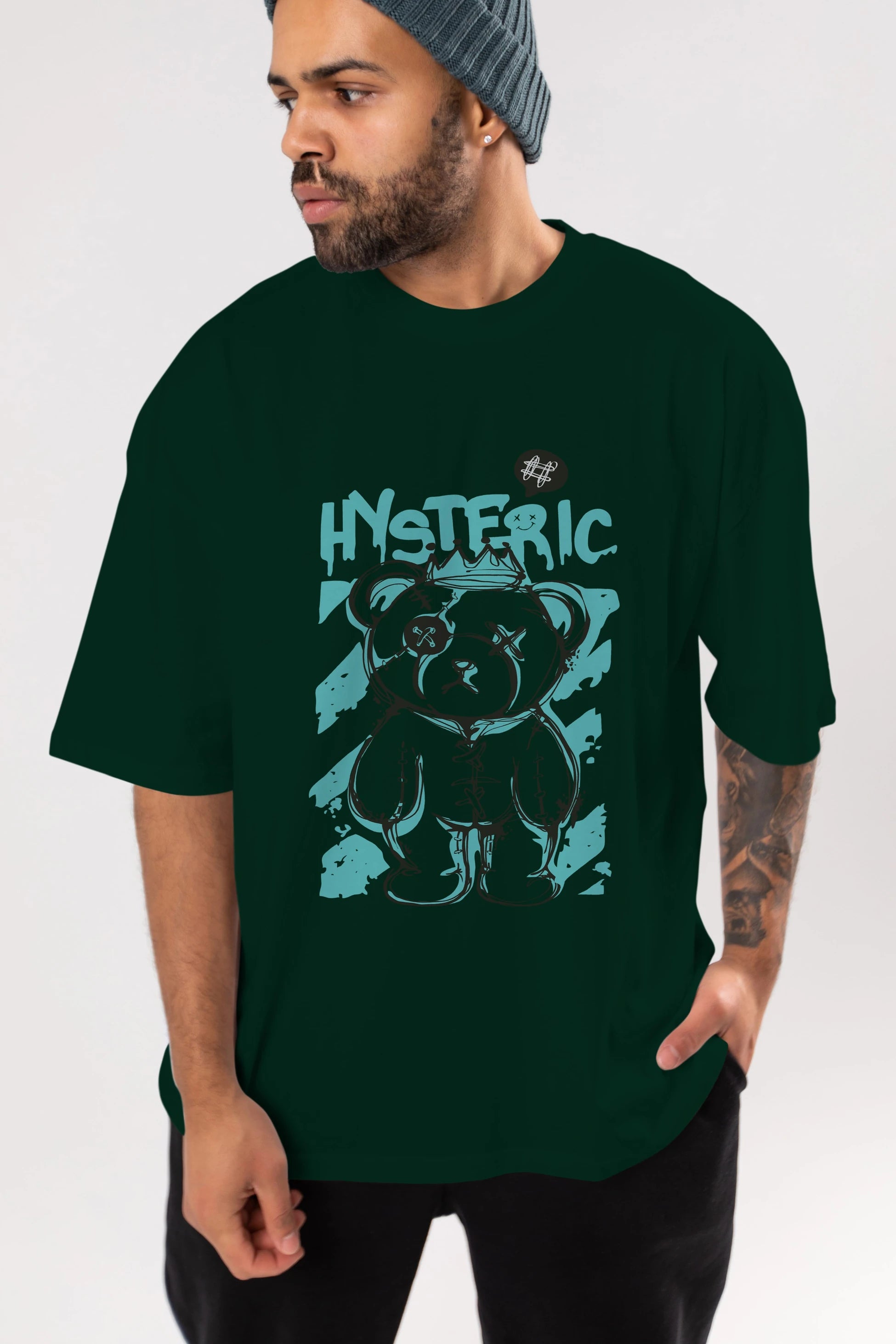 Hysteric Bear Ön Baskılı Oversize t-shirt Erkek Kadın Unisex