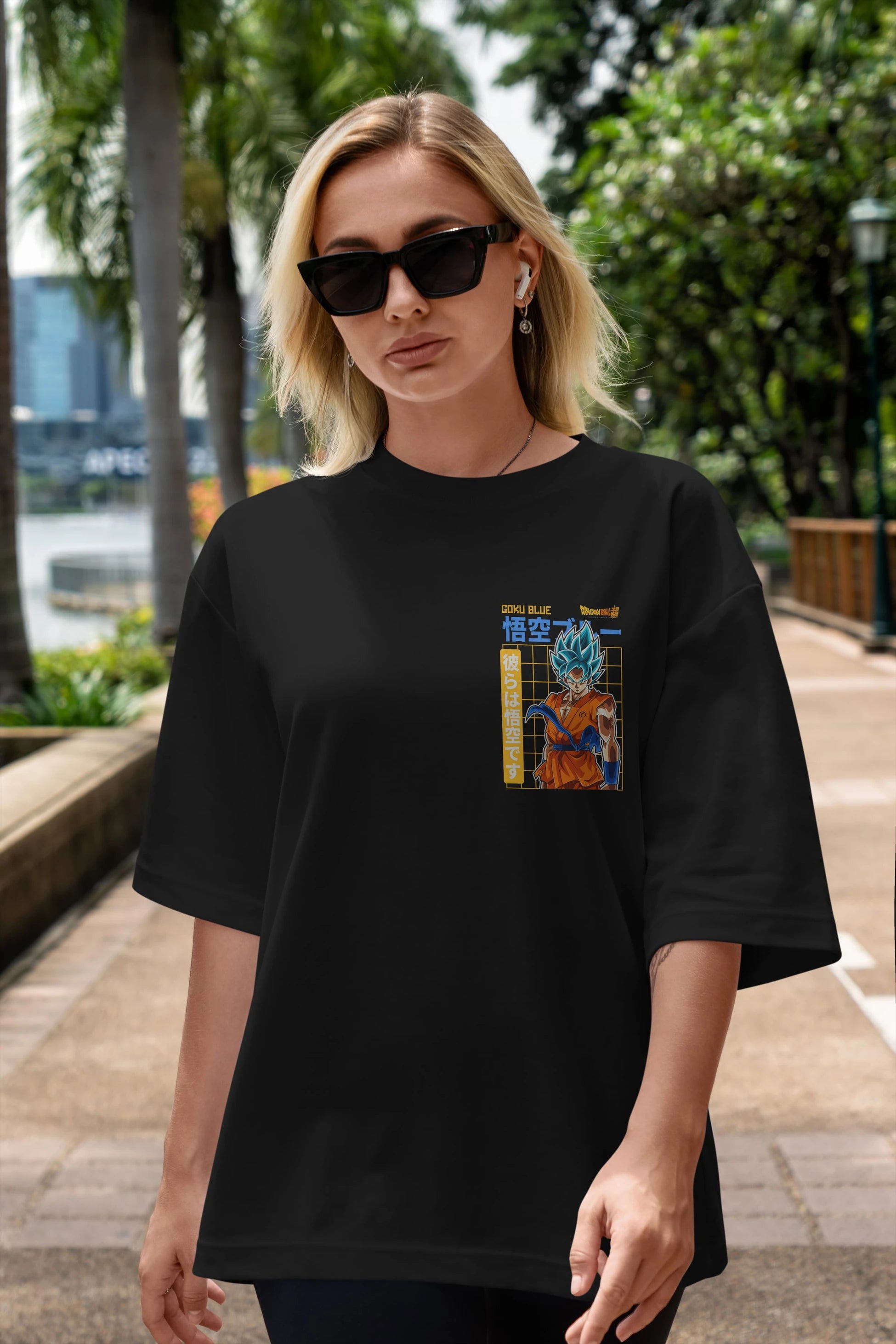 GOKU 1 Ön Sol Baskılı Oversize t-shirt Erkek Kadın Unisex %100 Pamuk Bisiklet Yaka tişort