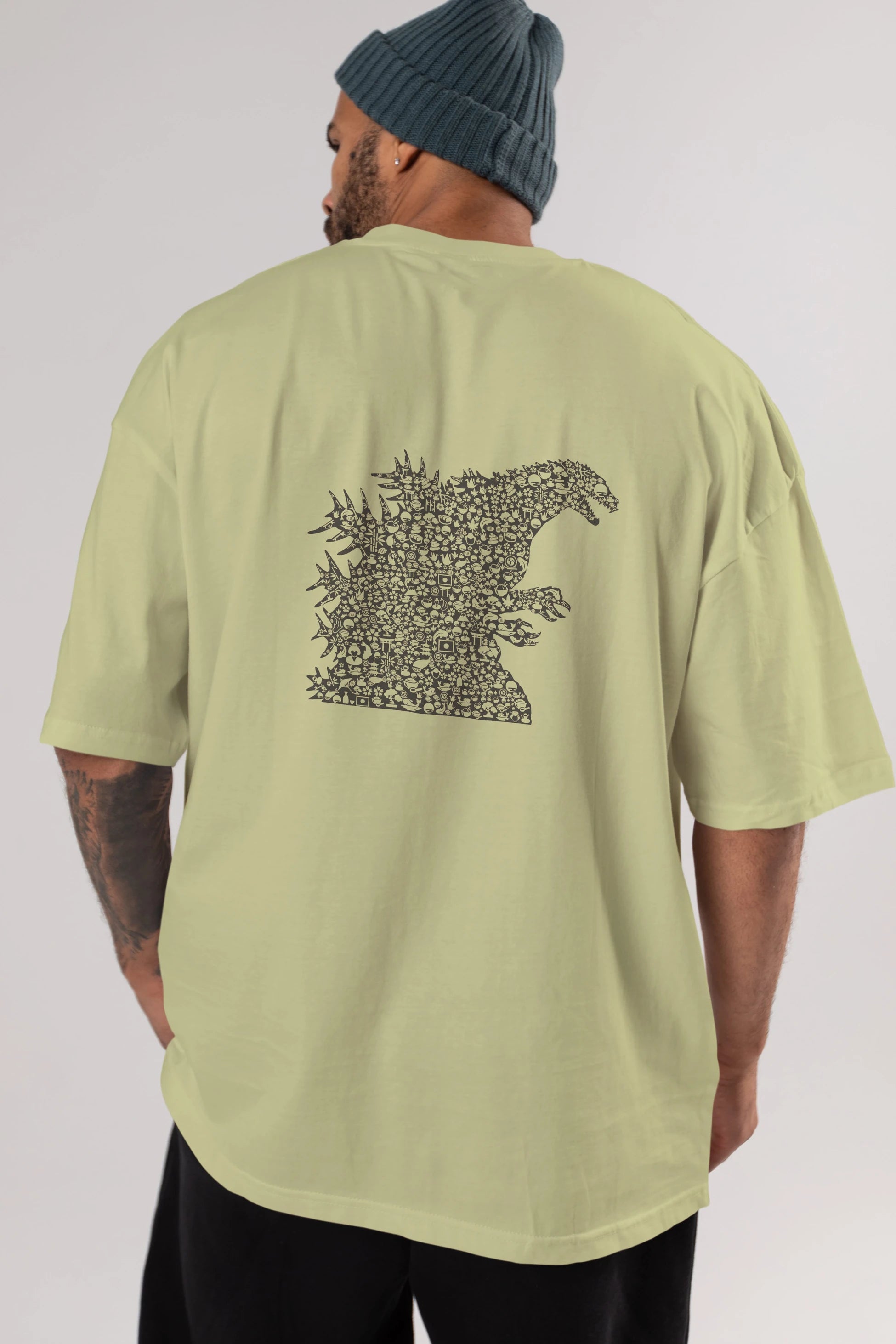 Godzilla Arka Baskılı Oversize t-shirt %100 pamuk Erkek Kadın Unisex