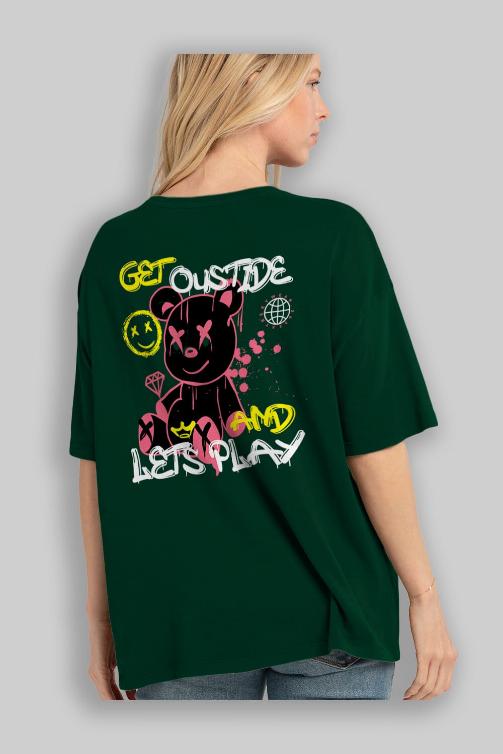 Get Outside Bear Arka Baskılı Oversize t-shirt Erkek Kadın Unisex