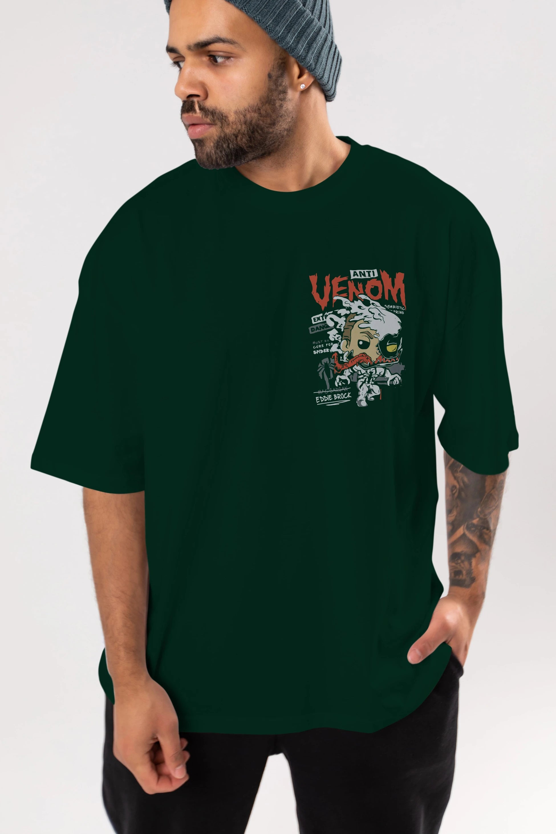 Venom (9) Ön Sol Baskılı Oversize t-shirt Erkek Kadın Unisex %100 Pamuk Bisiklet Yaka tişort
