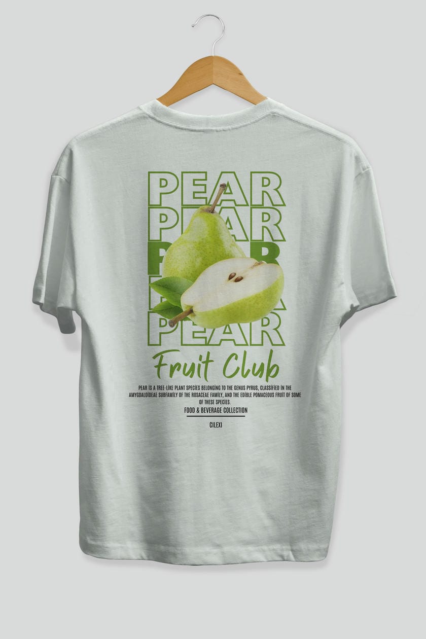 Pear Arka Baskılı Oversize t-shirt Erkek Kadın Pamuk Bisiklet Yaka tişort