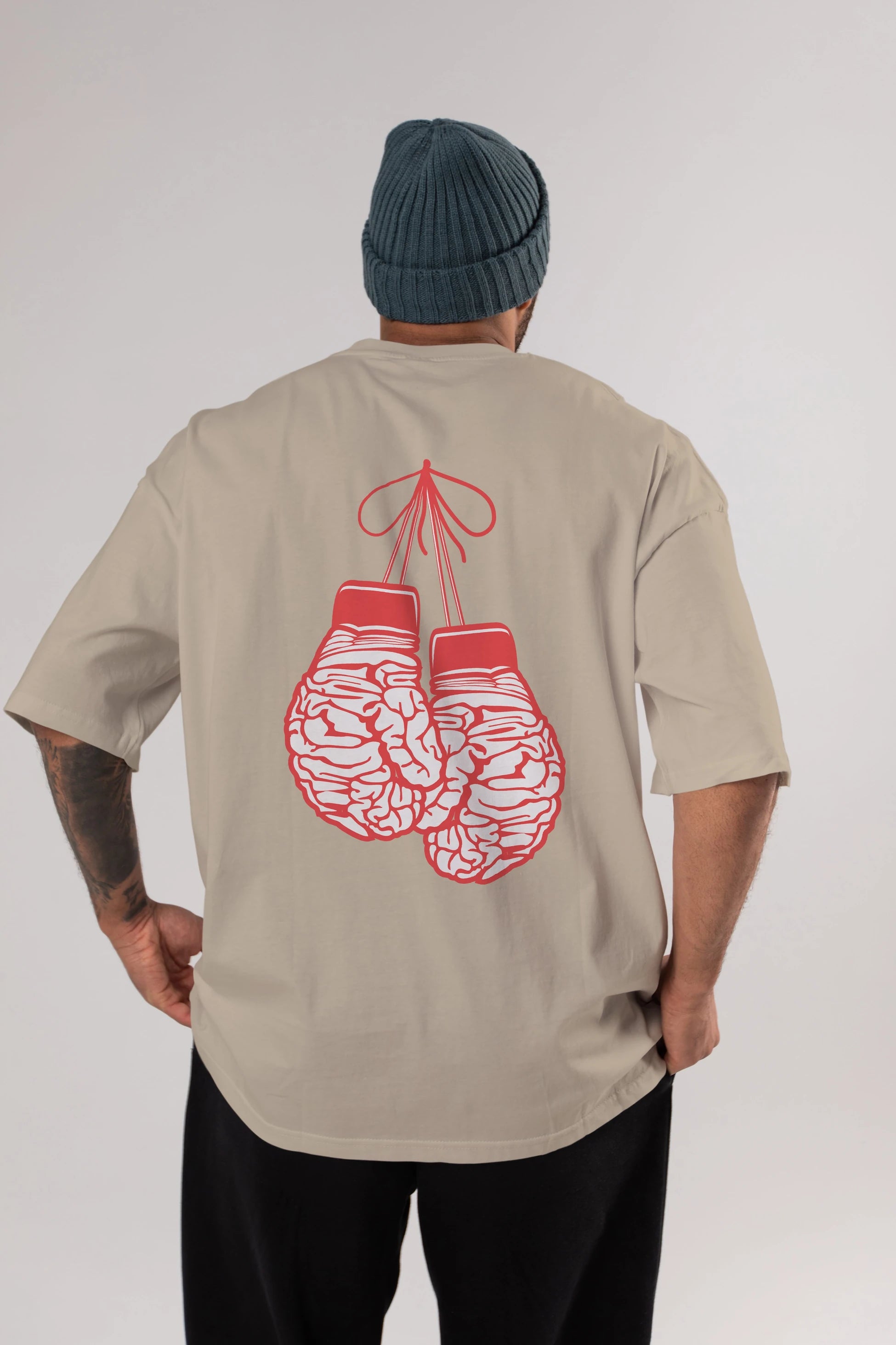 Brain Gloves Arka Baskılı Oversize t-shirt %100 pamuk Erkek Kadın Unisex