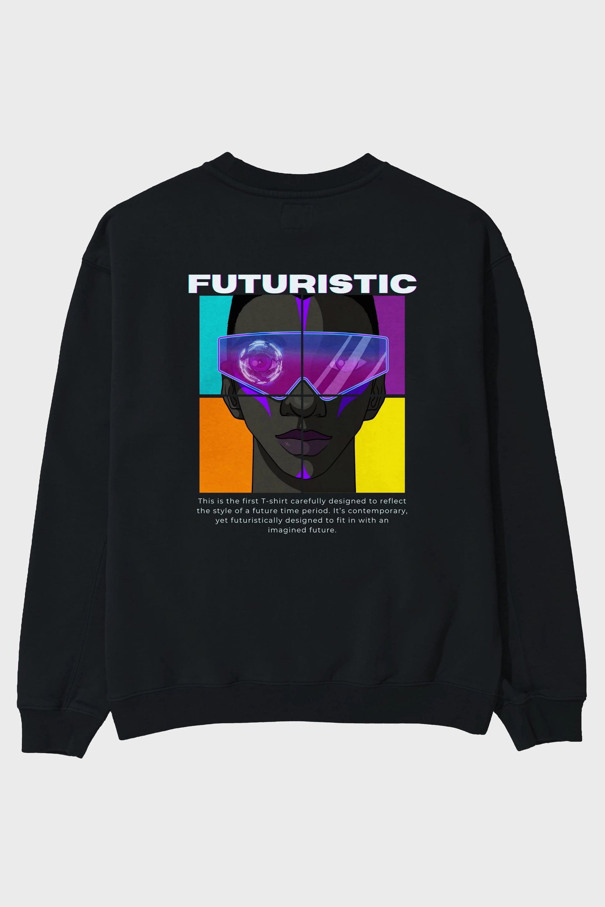 Futuristic Streetwear Arka Baskılı Oversize Sweatshirt Erkek Kadın Unisex