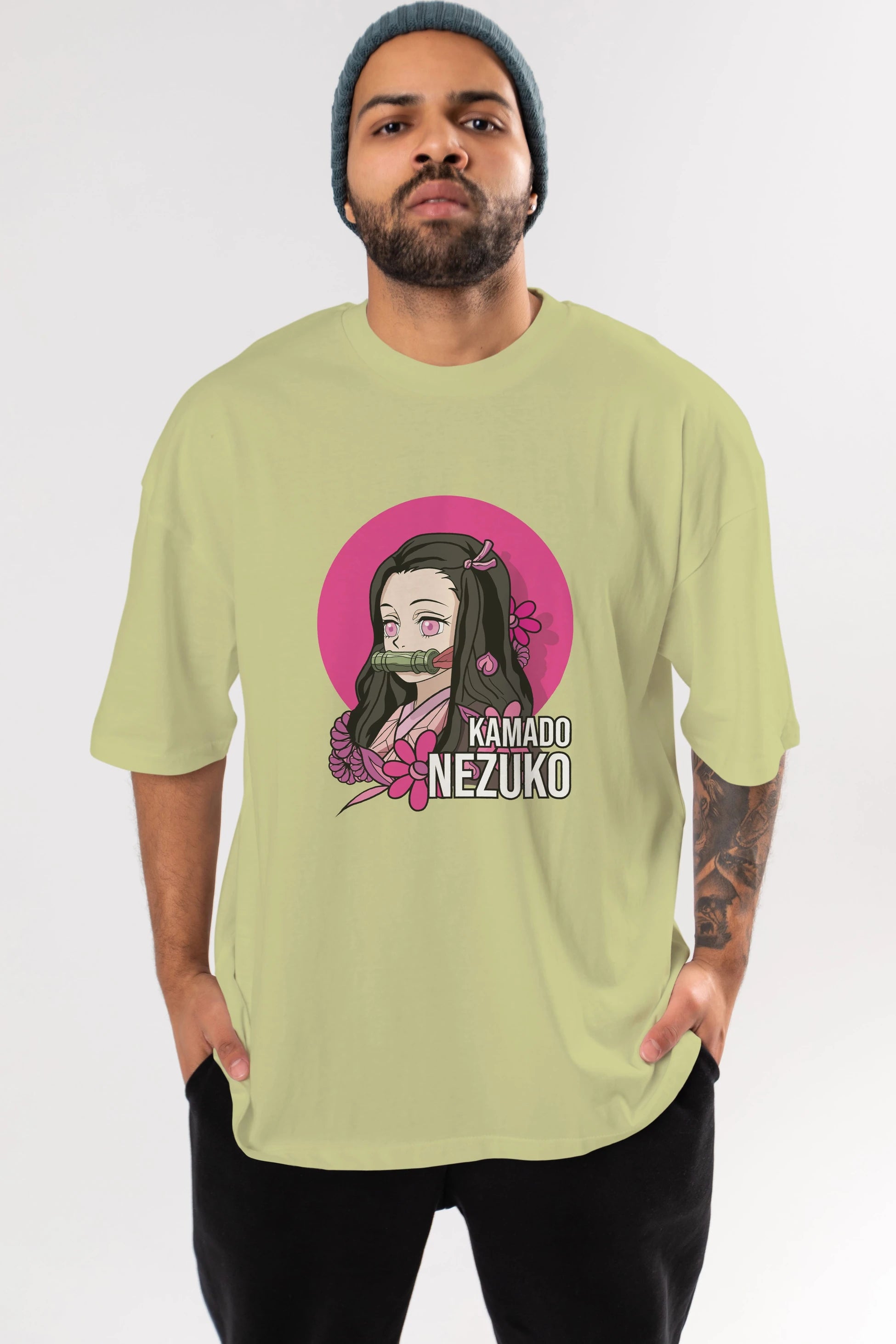 Nezuko Kamado 2 Anime Ön Baskılı Oversize t-shirt %100 pamuk Erkek Kadın Unisex