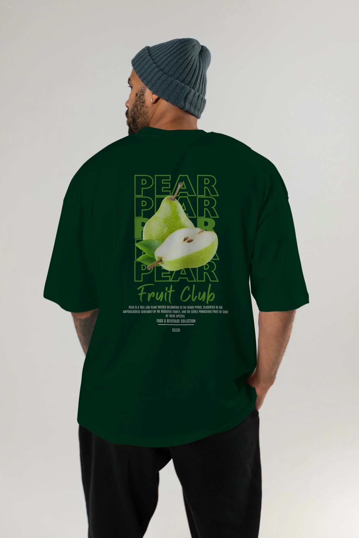 Pear Arka Baskılı Oversize t-shirt Erkek Kadın Pamuk Bisiklet Yaka tişort