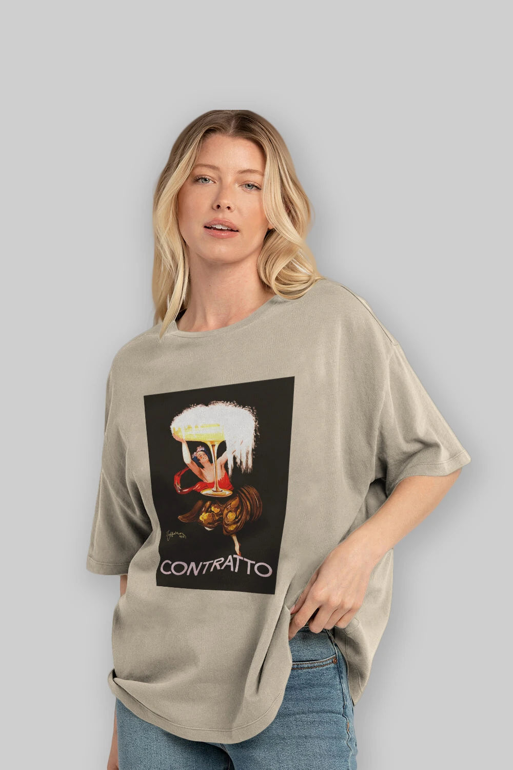 Contratto Ön Baskılı Oversize t-shirt Erkek Kadın Unisex %100 Pamuk Bisiklet Yaka tişort