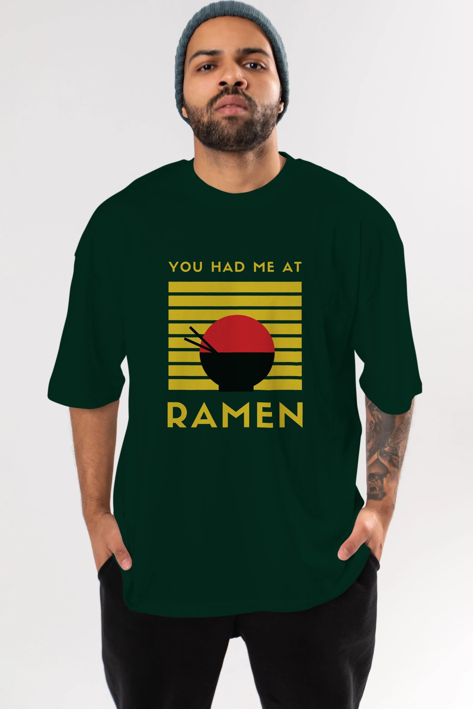 You Had me at Ramen Yazılı Ön Baskılı Oversize t-shirt Erkek Kadın Unisex