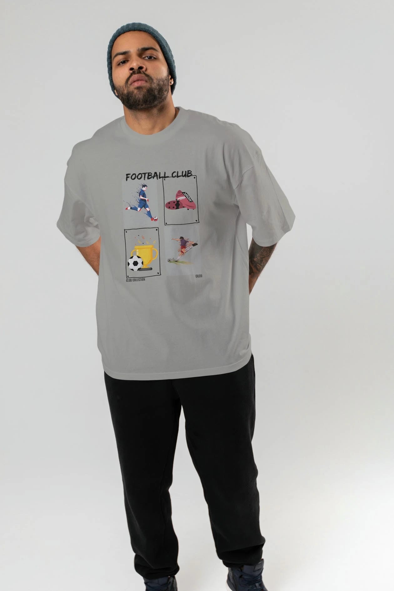 Football Club ön Baskılı Oversize t-shirt Erkek Kadın %100 Pamuk Bisiklet Yaka tişort