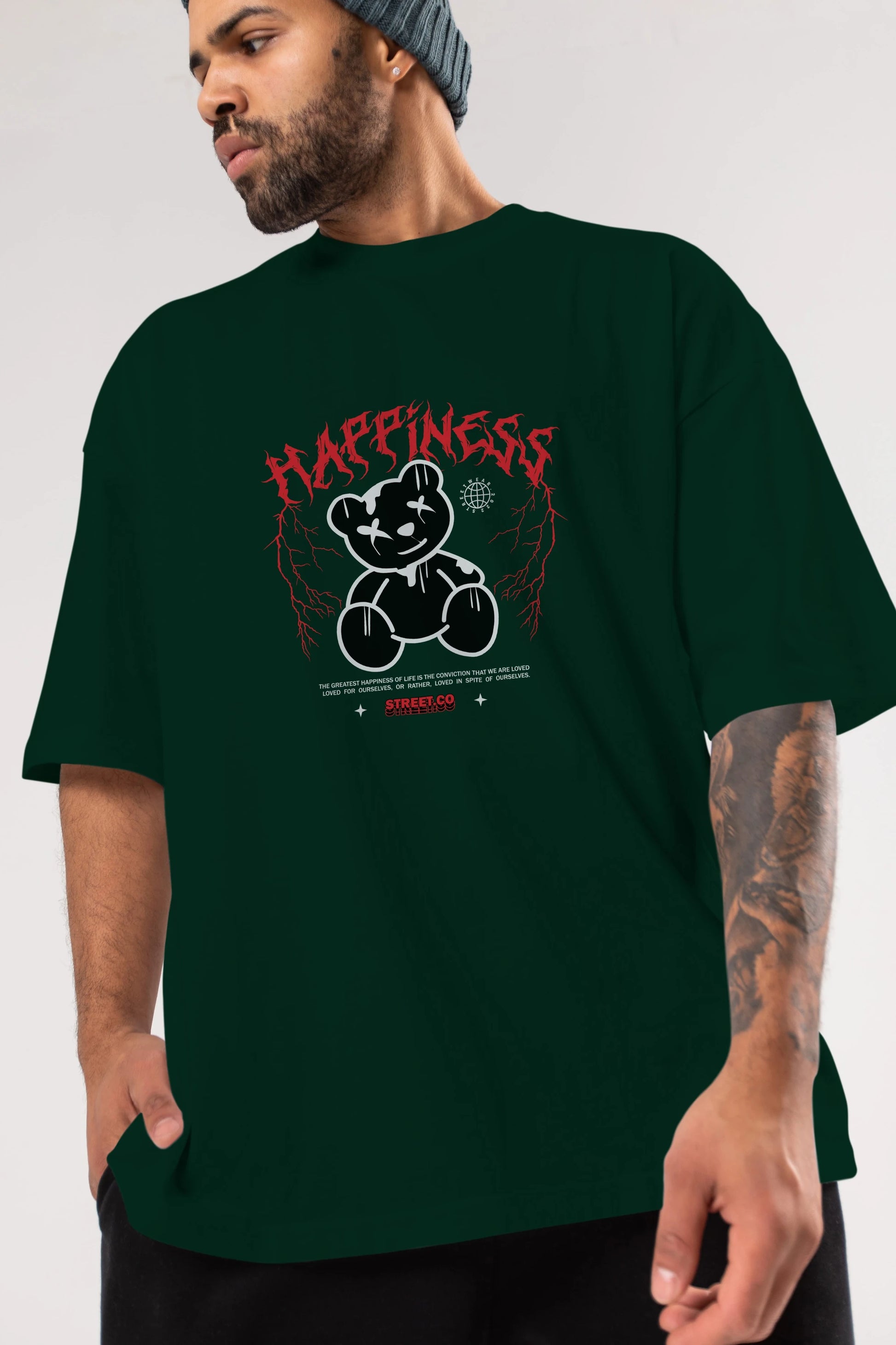 Happiness Bear Ön Baskılı Oversize t-shirt Erkek Kadın Unisex
