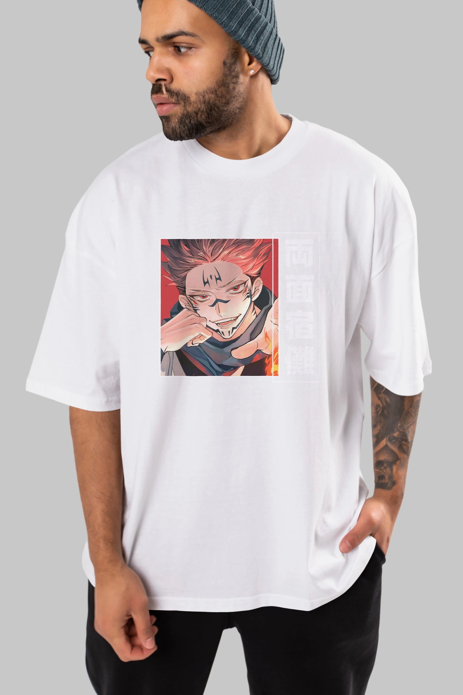 Sukuna Ryoumen 4 Anime Ön Baskılı Oversize t-shirt %100 pamuk Erkek Kadın Unisex