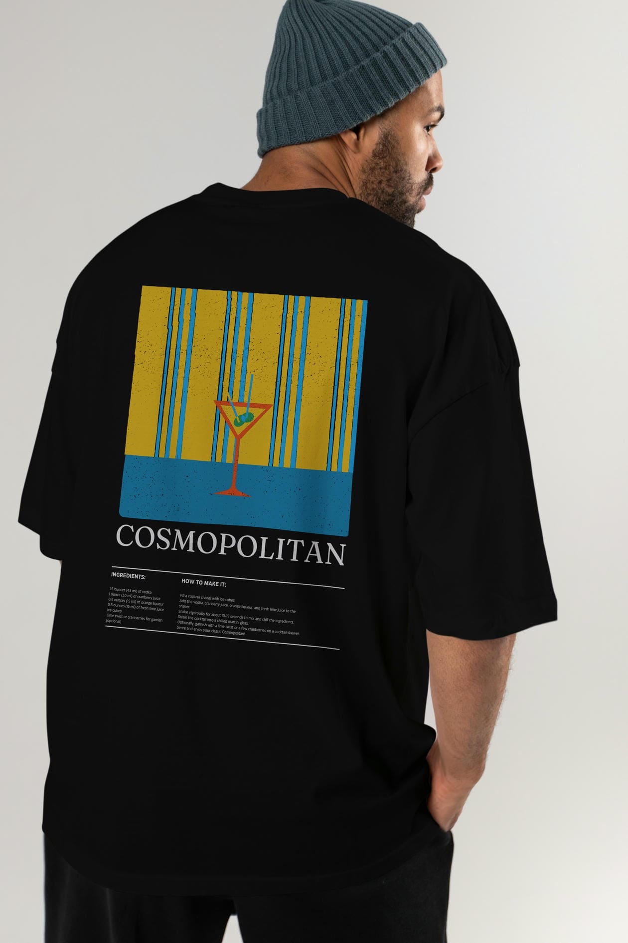Cosmopolitan Kokteyl Serisi Arka Baskılı Oversize t-shirt Erkek Kadın %100 Pamuk Bisiklet Yaka tişort