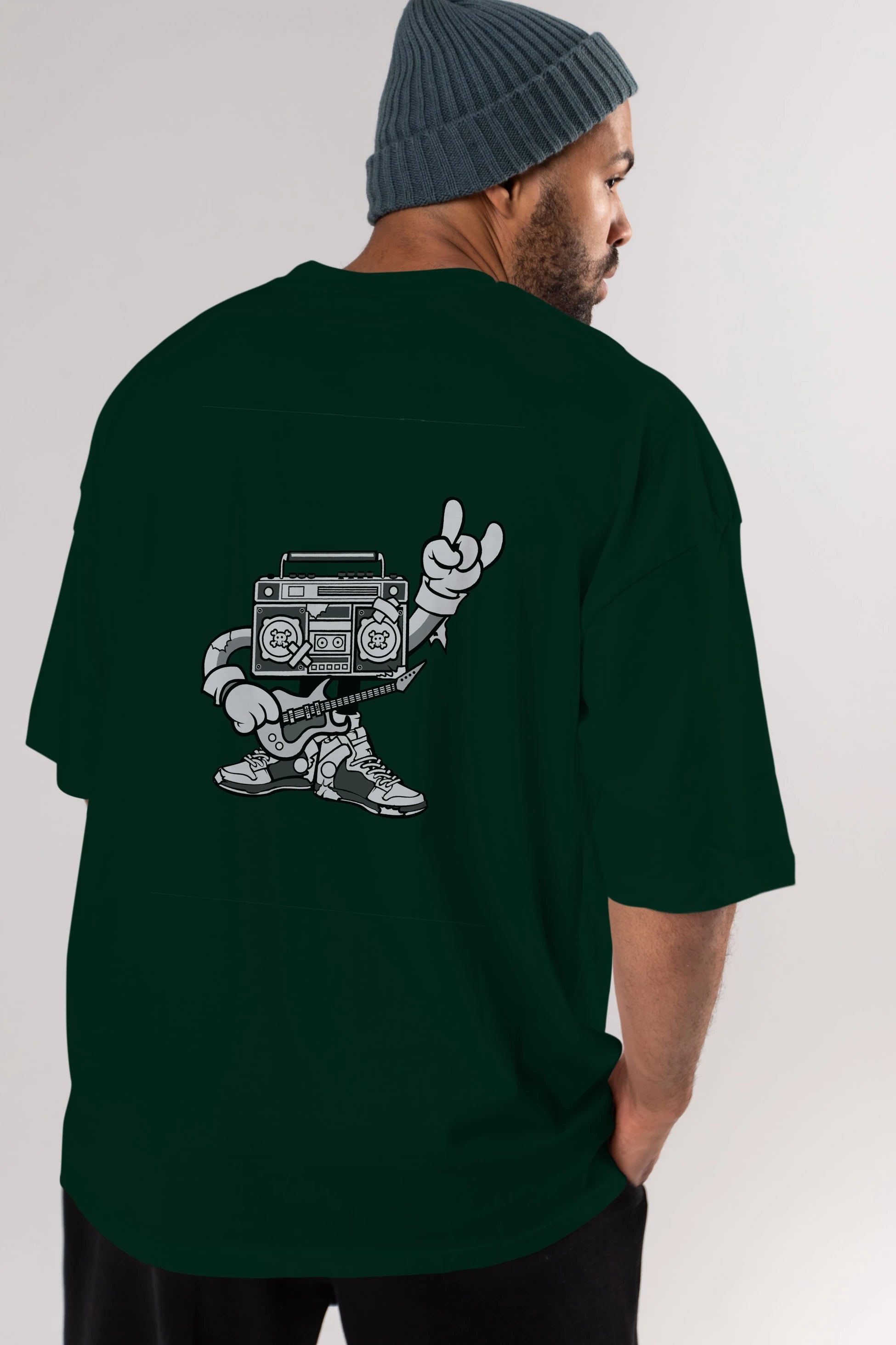 Boombox Rockstar Arka Baskılı Oversize t-shirt Erkek Kadın Unisex %100 Pamuk tişort