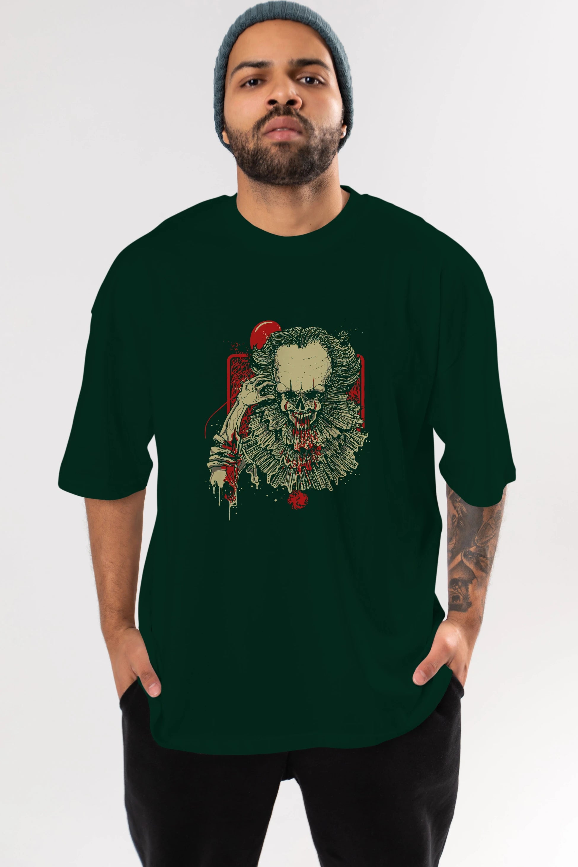 it (2) Ön Baskılı Oversize t-shirt Erkek Kadın Unisex %100 Pamuk Bisiklet Yaka tişort
