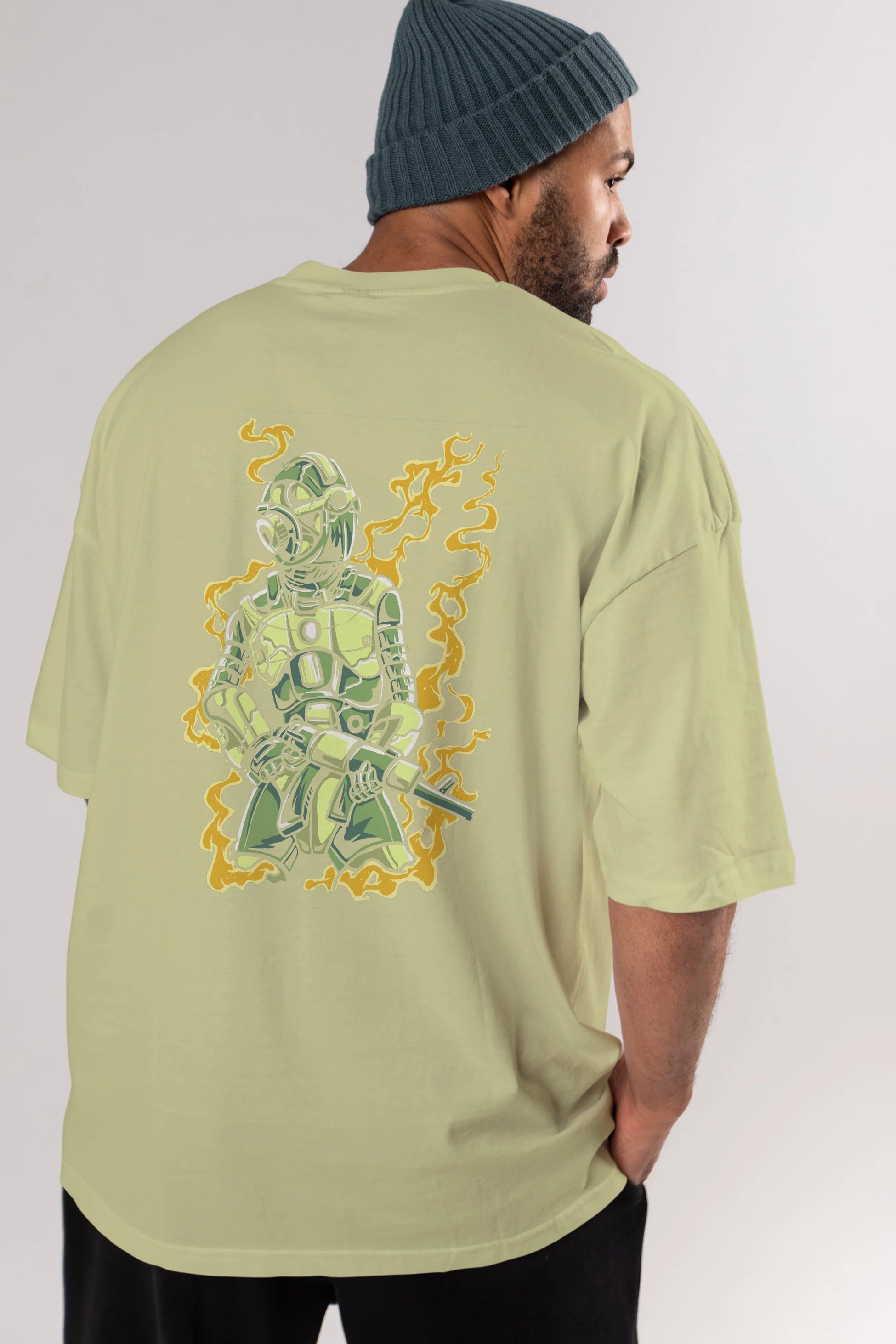 Robot Soldier Arka Baskılı Oversize t-shirt Erkek Kadın Unisex %100 Pamuk