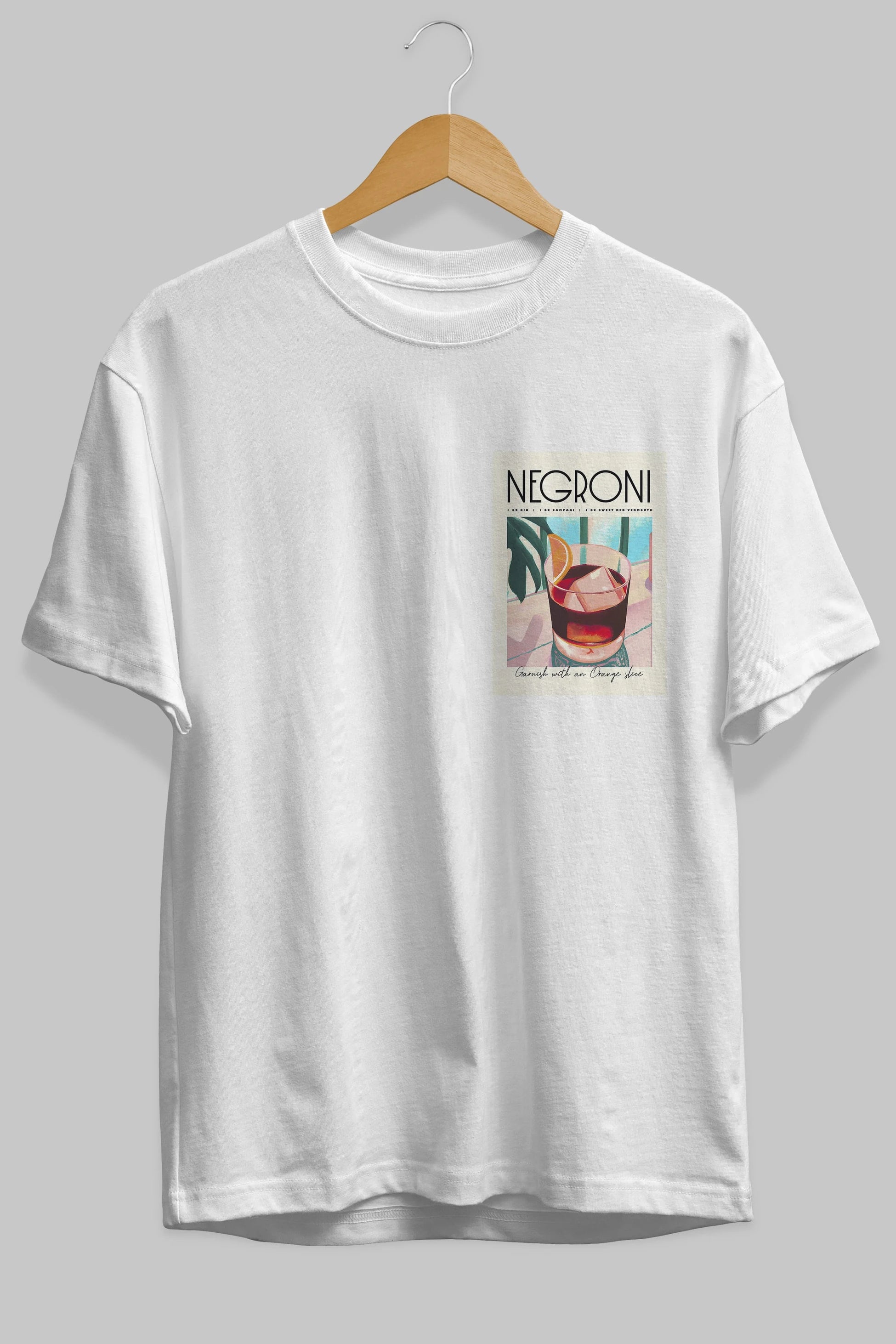 Negroni 4 Ön Sol Baskılı Oversize t-shirt Erkek Kadın Unisex %100 Pamuk Bisiklet Yaka tişort