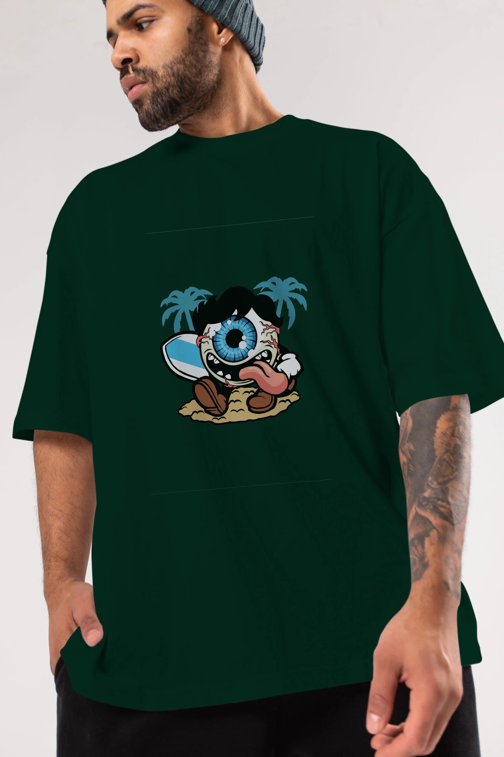 Eye Ball Surfer Ön Baskılı Oversize t-shirt Erkek Kadın Unisex %100 Pamuk tişort