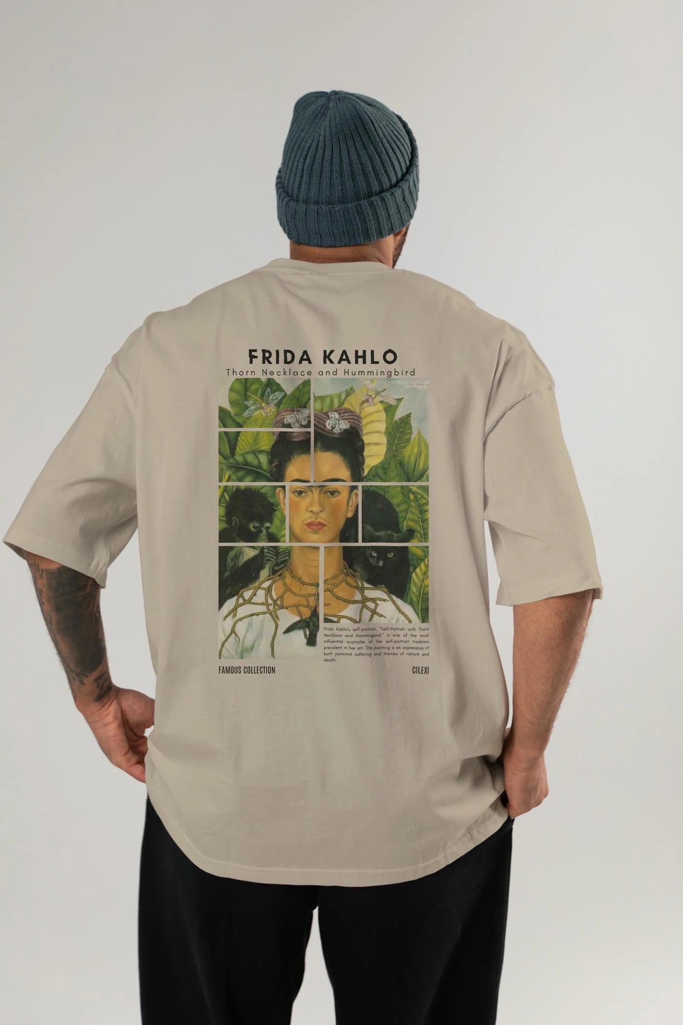 Frida Kahlo Arka Baskılı Oversize t-shirt Erkek Kadın Bisiklet Yaka Pamuk tişort