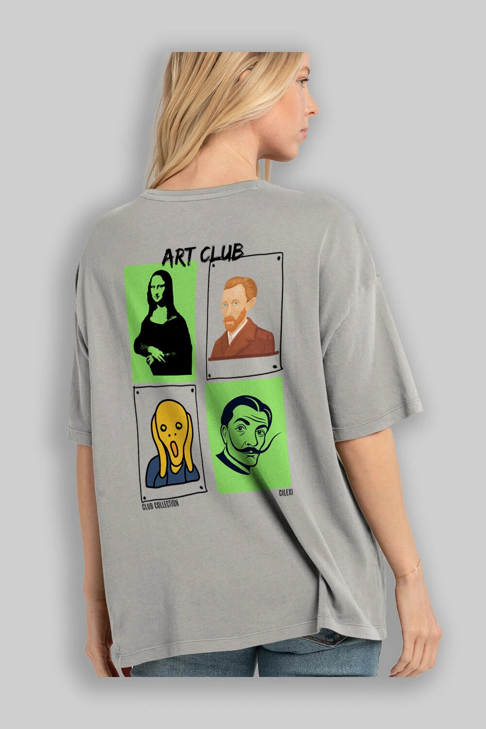 Art Club Arka Baskılı Oversize t-shirt Erkek Kadın %100 Pamuk Bisiklet Yaka tişort