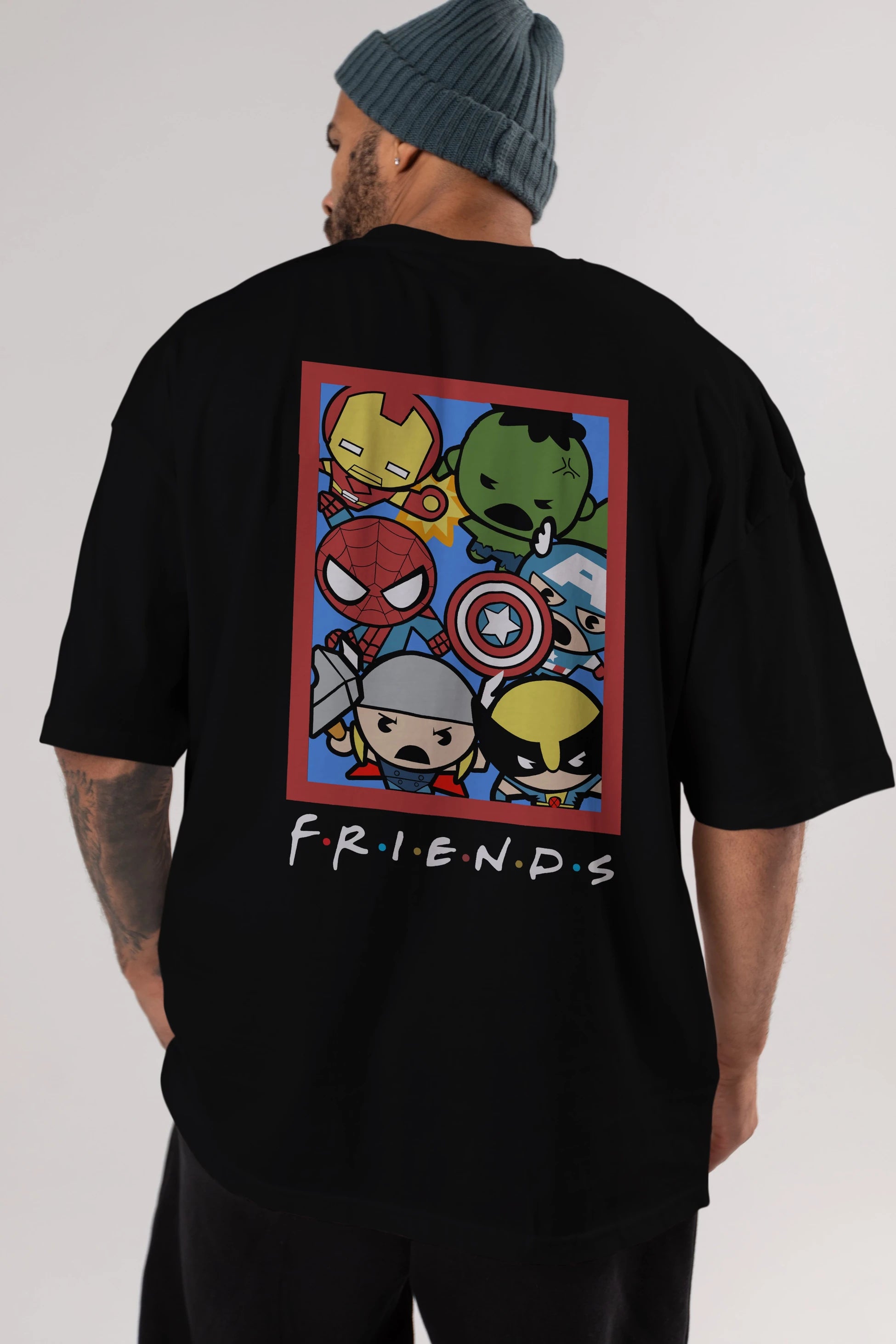 Friends Avenger Arka Baskılı Oversize t-shirt Erkek Kadın Unisex %100 Pamuk Bisiklet Yaka tişort
