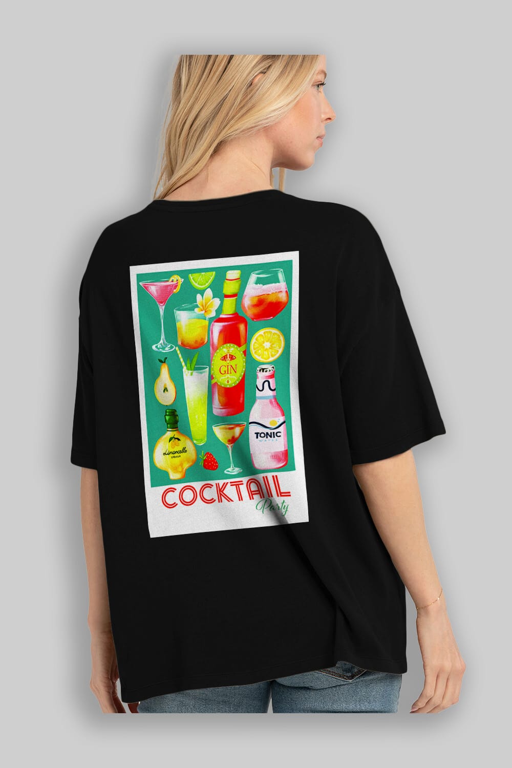 Cocktail Party 2 Arka Baskılı Oversize t-shirt Erkek Kadın Unisex %100 Pamuk Bisiklet Yaka tişort