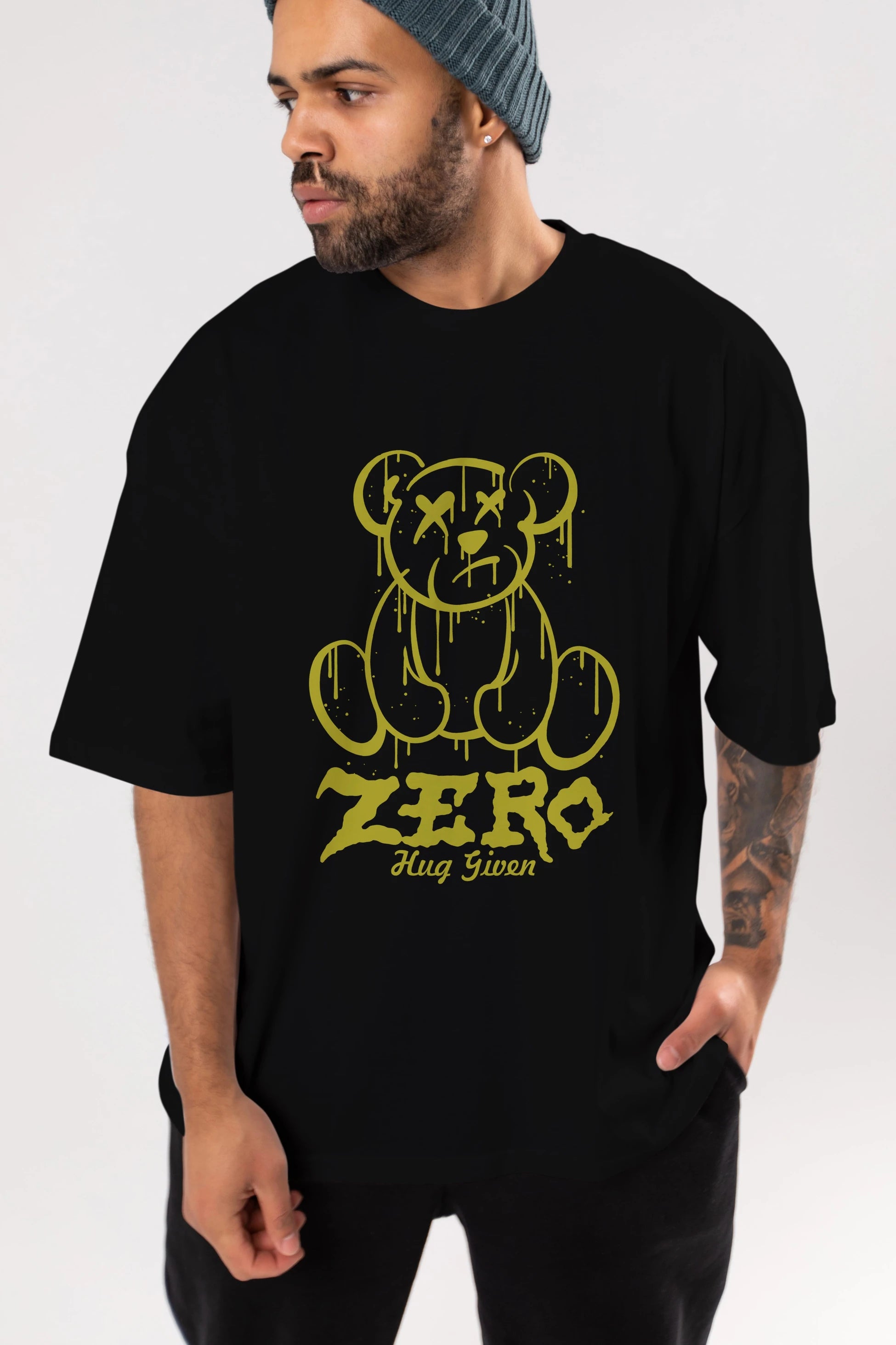 Zero Hug Given Bear Ön Baskılı Oversize t-shirt Erkek Kadın Unisex