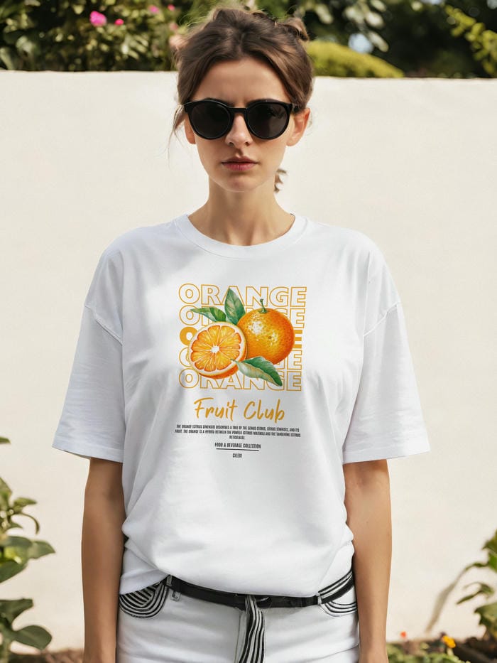 Orange Ön Baskılı Oversize t-shirt Erkek Kadın Pamuk Bisiklet Yaka tişort