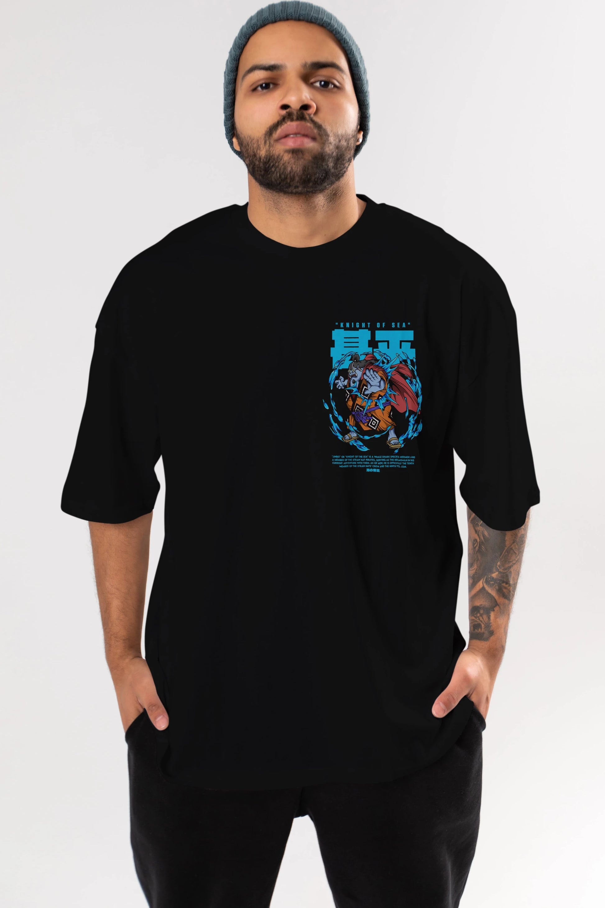 Jinbei Ön Sol Baskılı Oversize t-shirt Erkek Kadın Unisex %100 Pamuk Bisiklet Yaka tişort