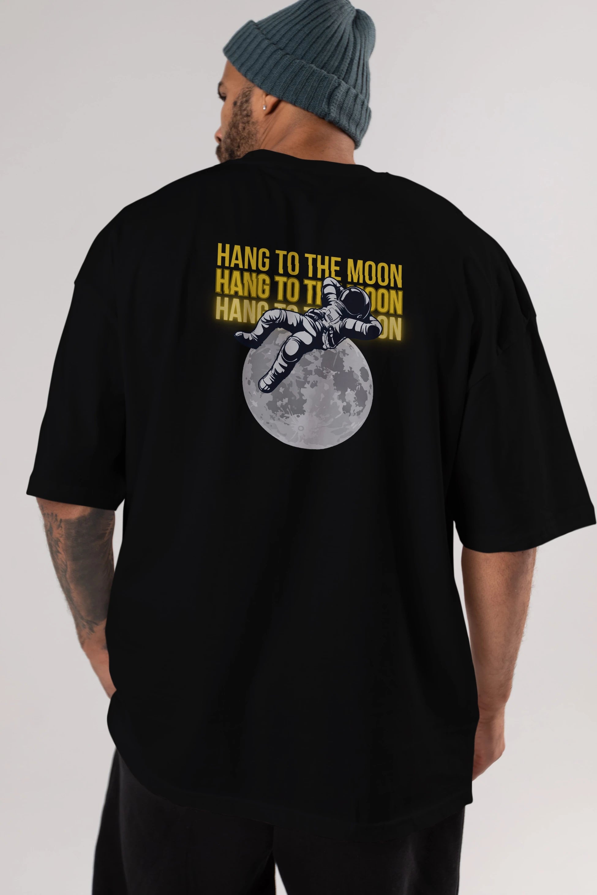 Hang to the Moon Yazılı Arka Baskılı Oversize t-shirt Erkek Kadın Unisex