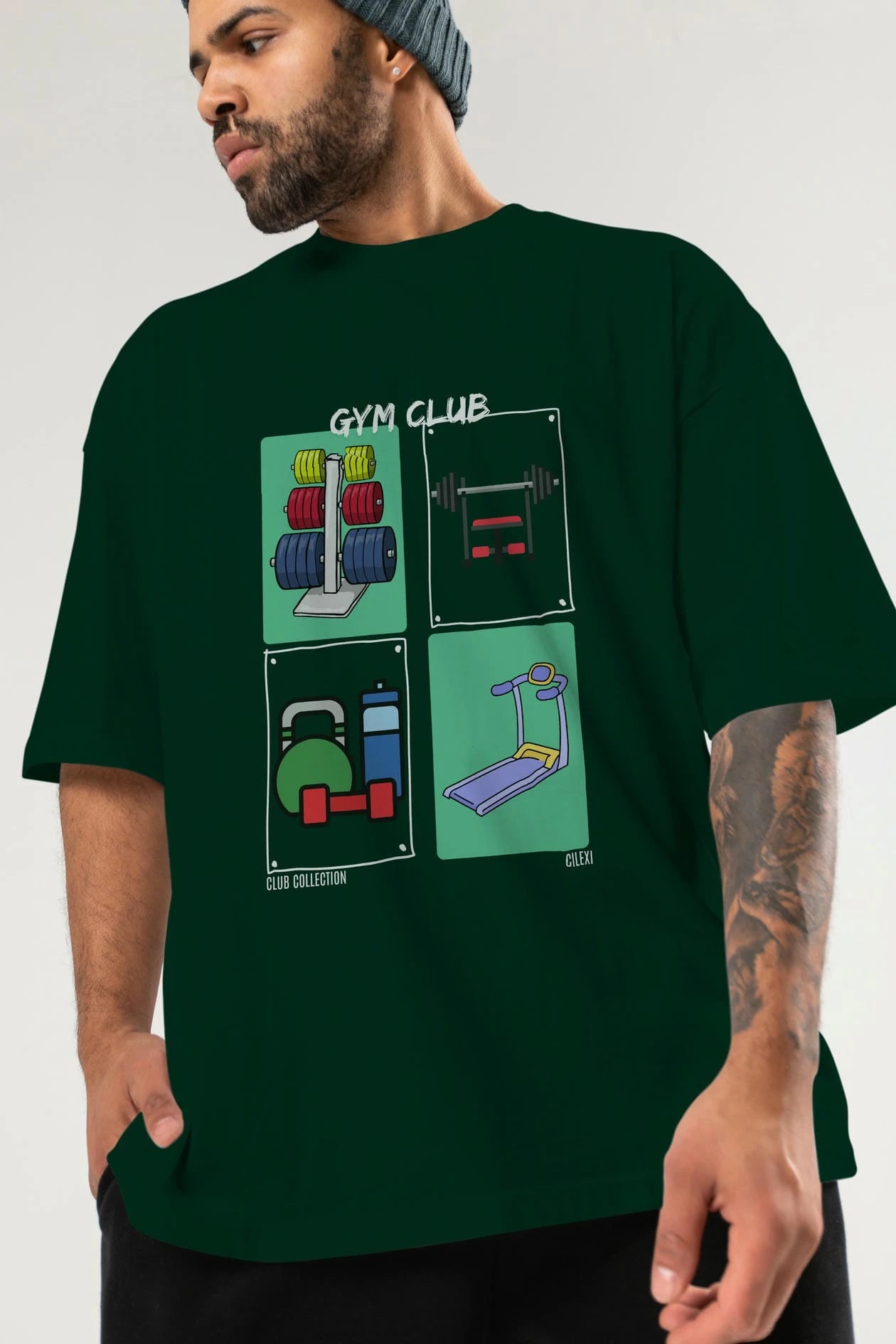 Gym Club ön Baskılı Oversize t-shirt Erkek Kadın %100 Pamuk Bisiklet Yaka tişort