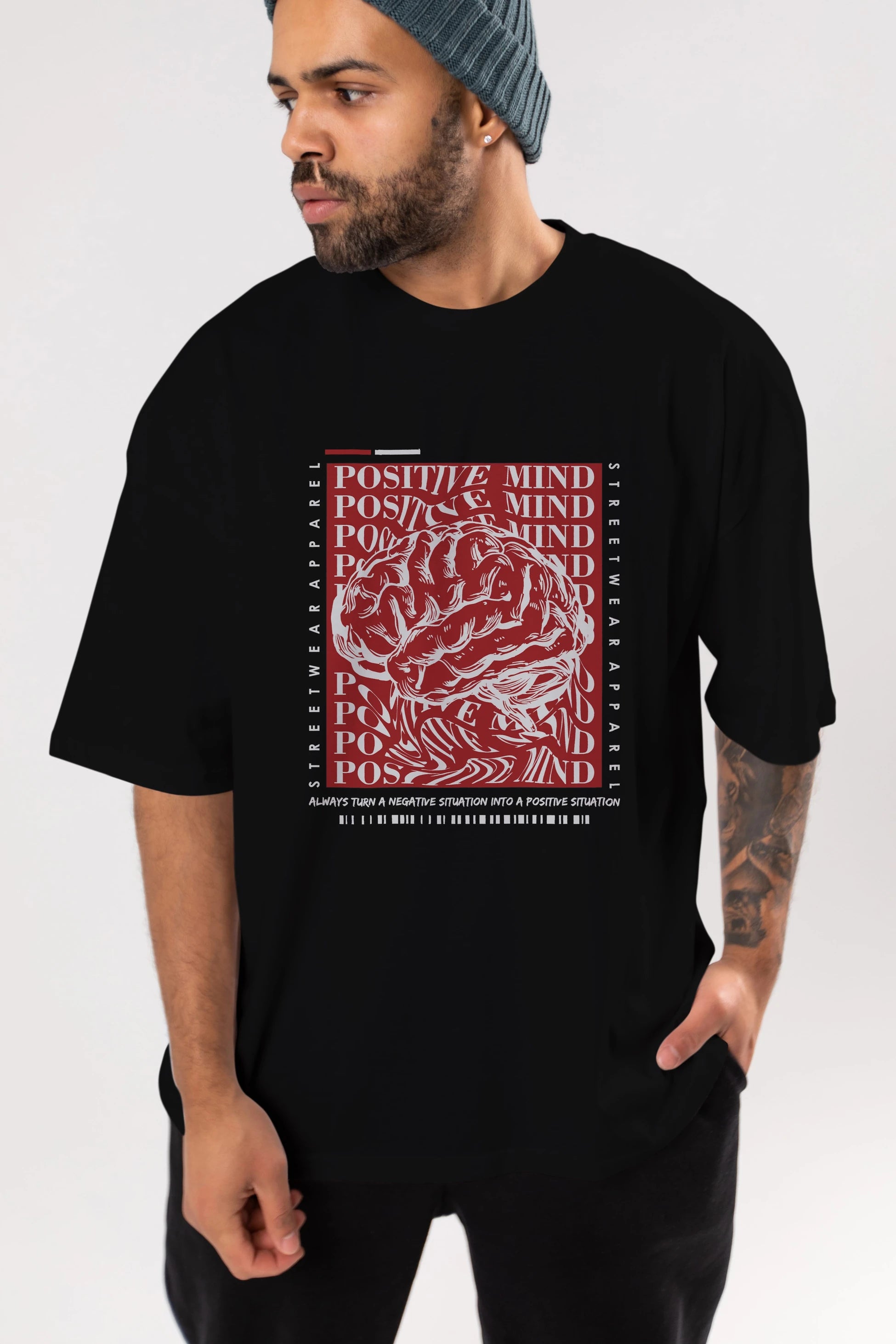 Positive Mind Ön Baskılı Oversize t-shirt Erkek Kadın Unisex