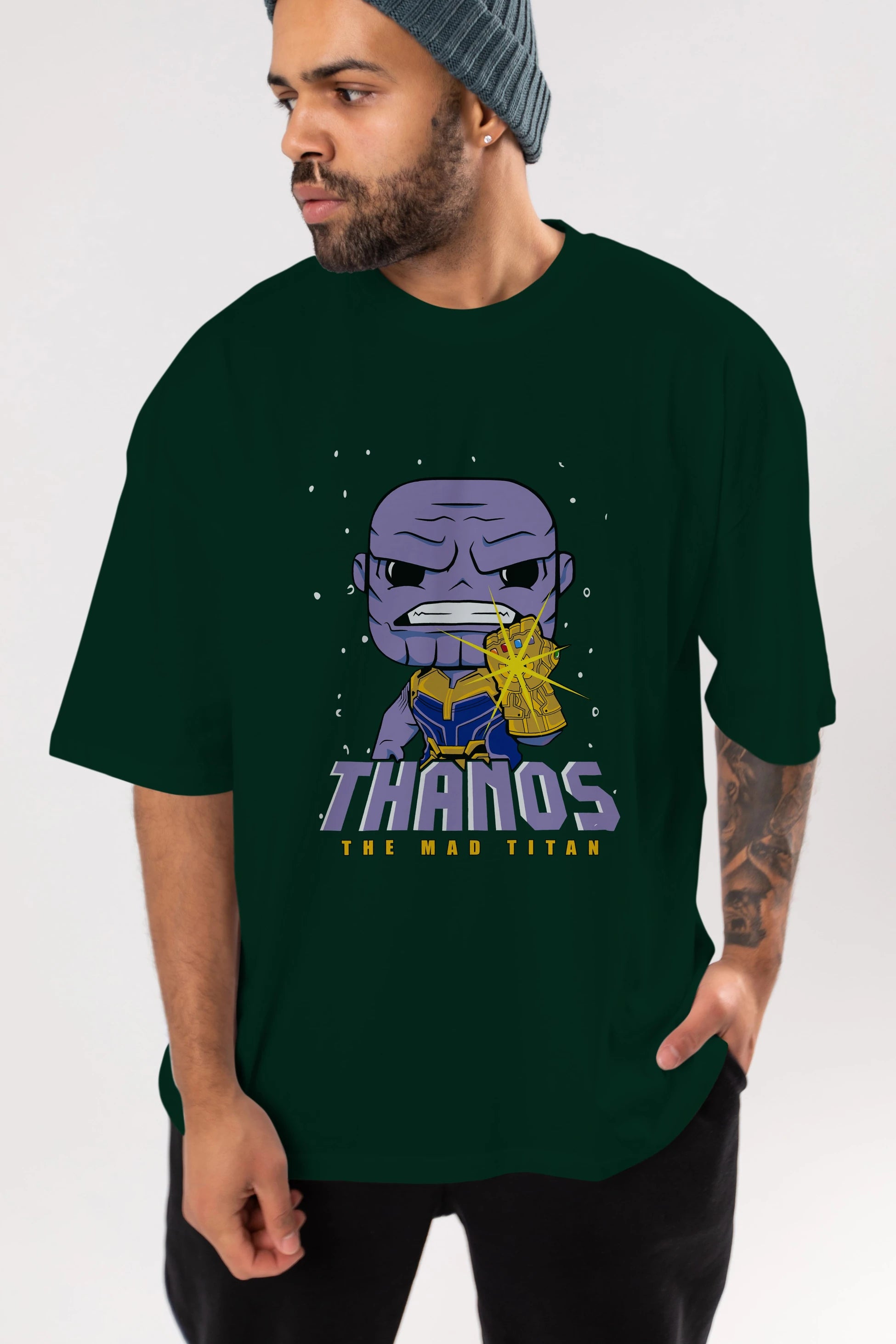 Thanos (1) Ön Baskılı Oversize t-shirt Erkek Kadın Unisex %100 Pamuk Bisiklet Yaka tişort