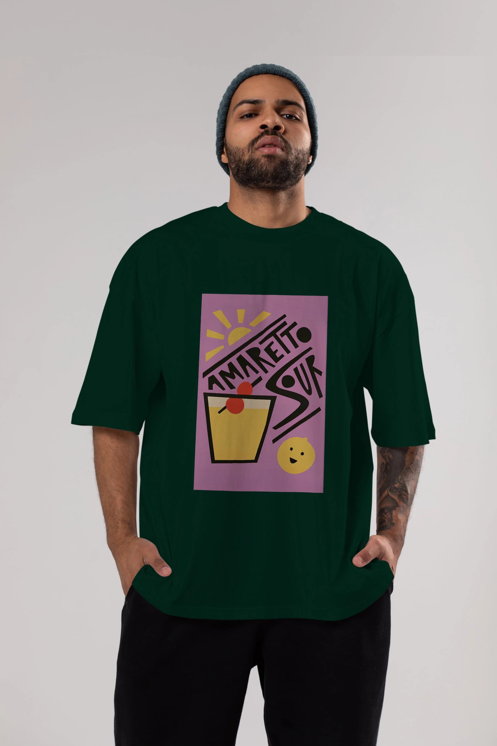 Amaretto Sour Ön Baskılı Oversize t-shirt Erkek Kadın Unisex %100 Pamuk Bisiklet Yaka tişort