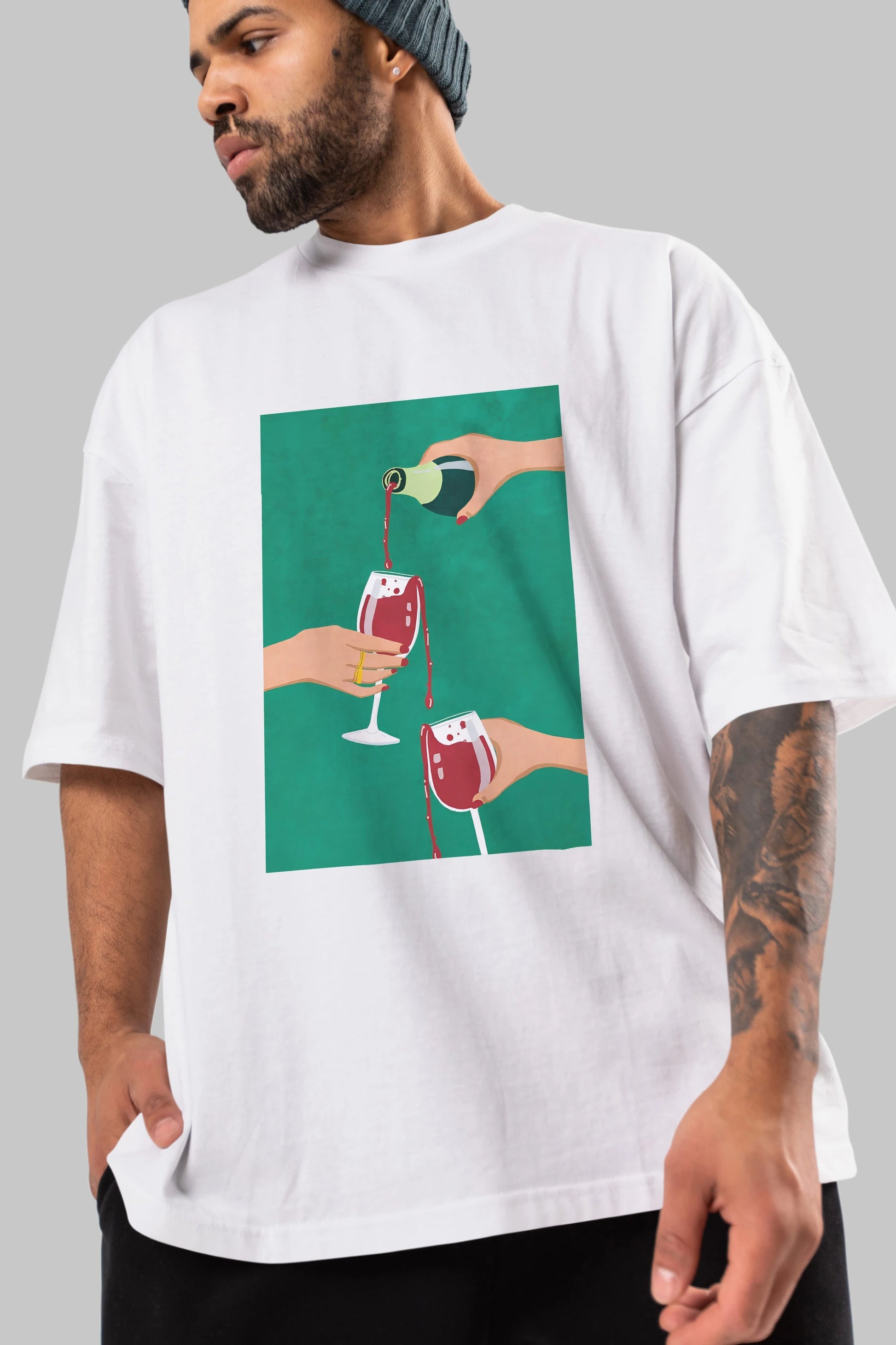 Wine 2 Ön Baskılı Oversize t-shirt Erkek Kadın Unisex %100 Pamuk Bisiklet Yaka tişort