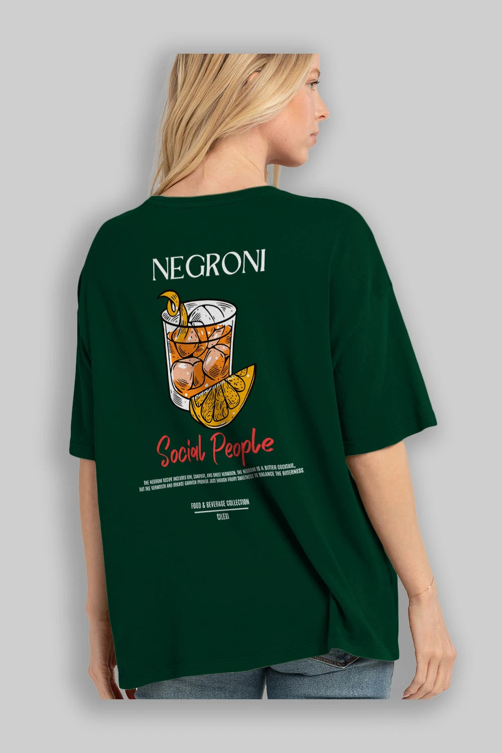 Negroni Kokteyl Serisi Baskılı Oversize t-shirt Erkek Kadın Unisex %100 Pamuk Bisiklet Yaka tişort