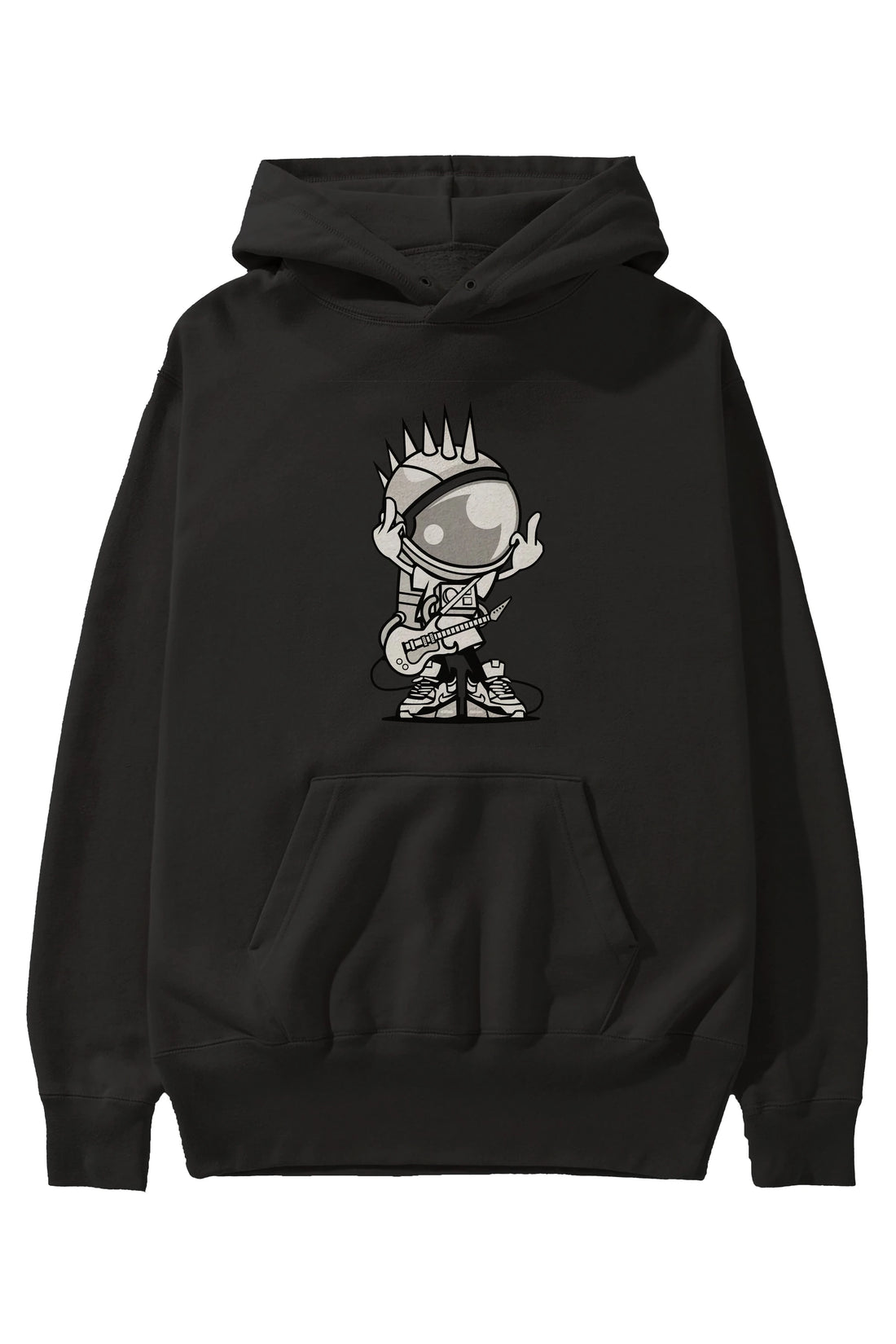 Astronaut Punk Rock Ön Baskılı Hoodie Oversize Kapüşonlu Sweatshirt Erkek Kadın Unisex
