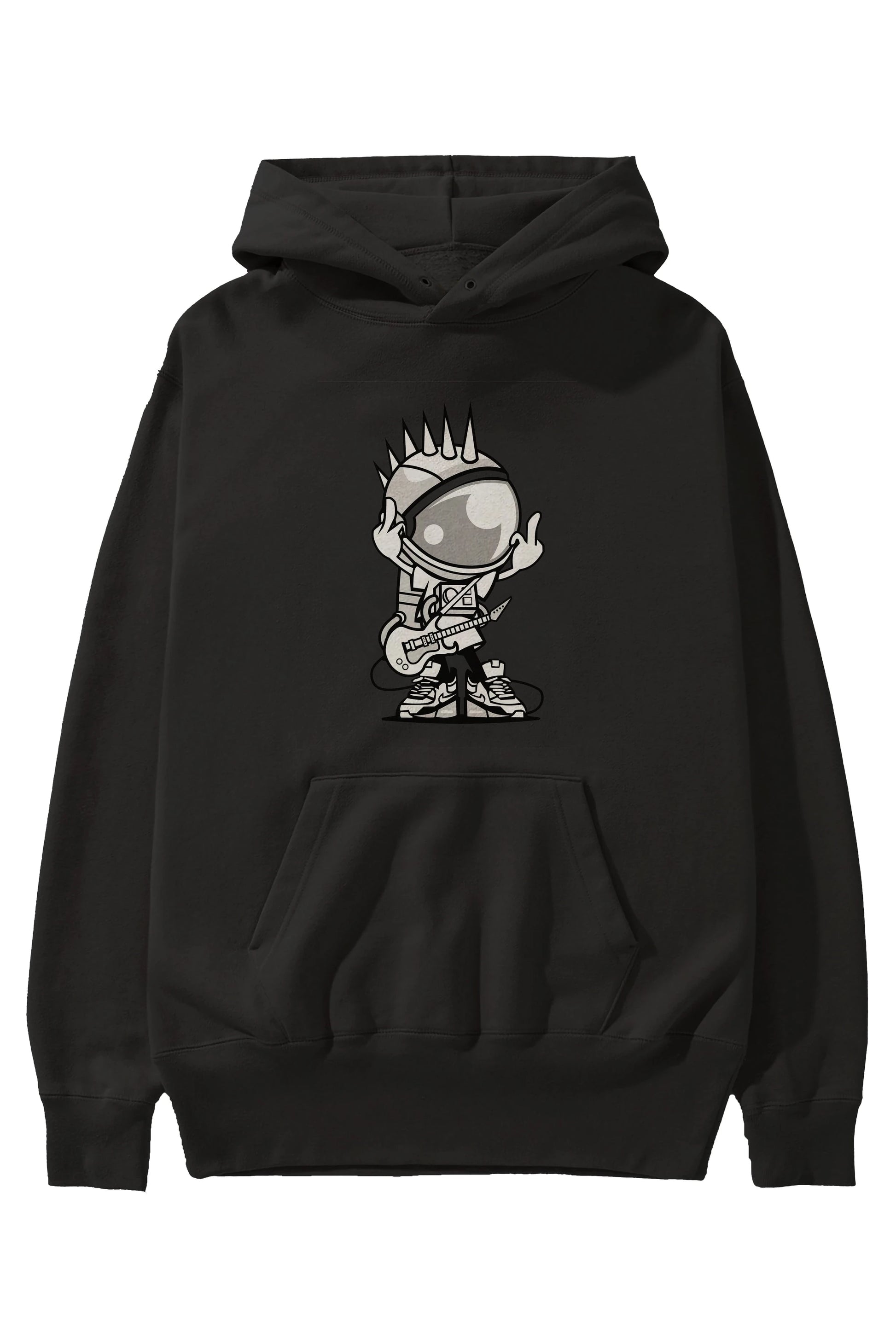 Astronaut Punk Rock Ön Baskılı Hoodie Oversize Kapüşonlu Sweatshirt Erkek Kadın Unisex